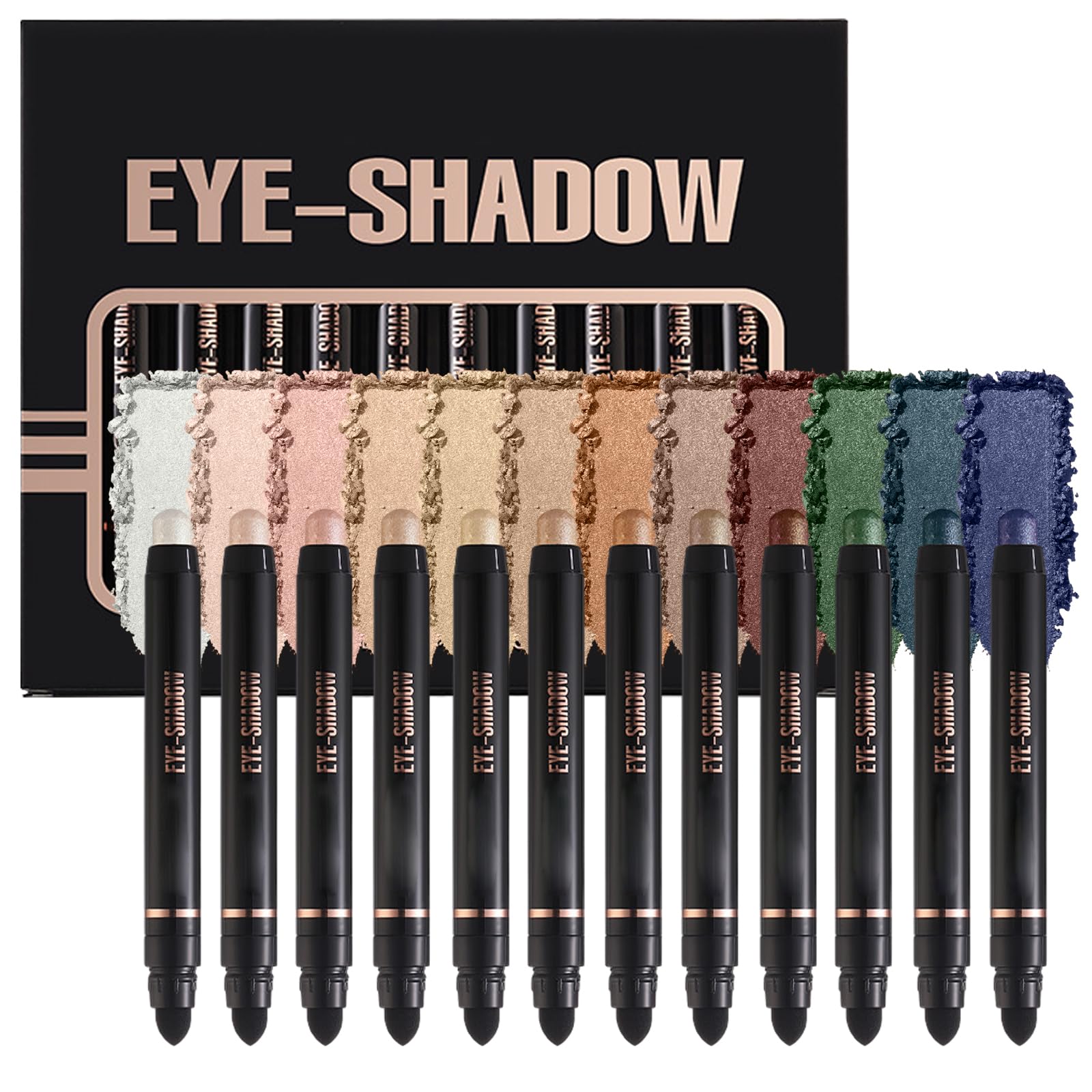 12PCS Lidschatten Stick Weiche Cremige Matte Schimmer Lidschatten Bleistift Crayon Hervorhebung Pigmentierter glänzender Lidschatten Bleistift Wasserdichter Matt und Schimmernder Augen Make up Set