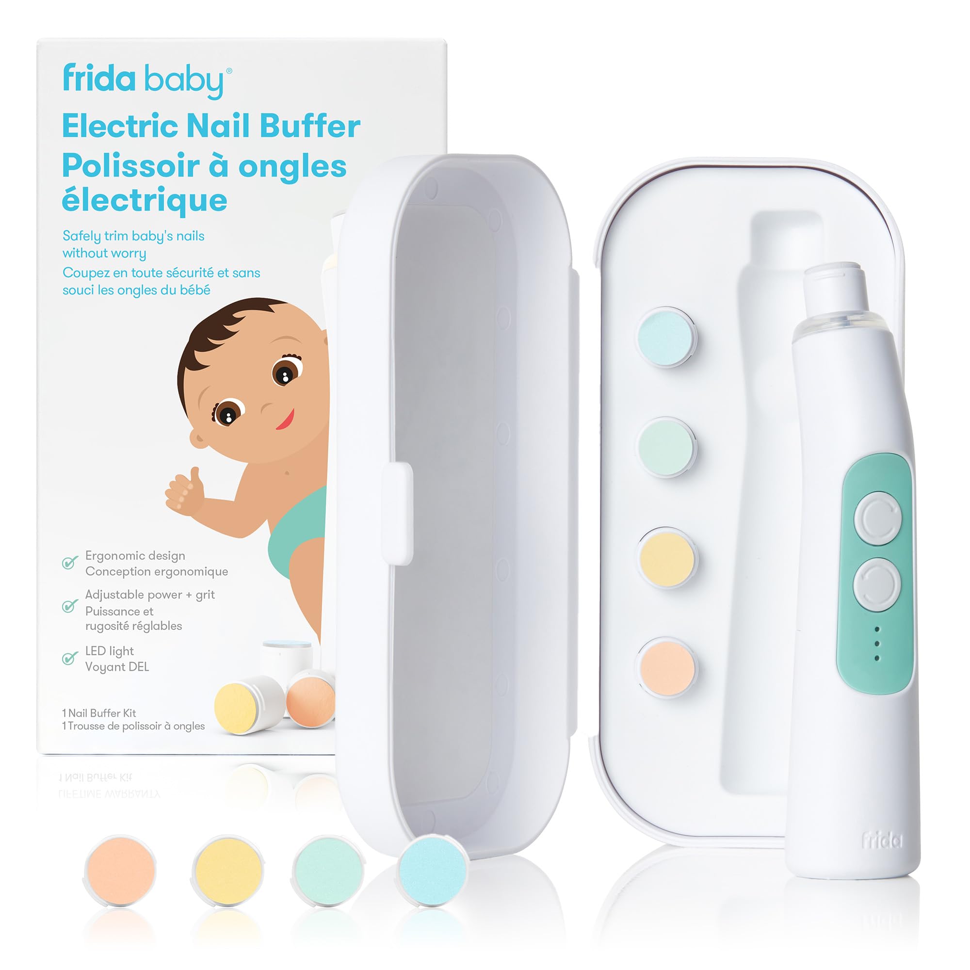 Frida Baby Electric Nail Trimmer, Safe + Easy Electric Nail File Baby Nail Clipper + Nail Trimmer Kit for Newborn, Toddler, or Children's Fingernails/Toenails, 4 Buffer Pads, LED Light, Storage Case - 1