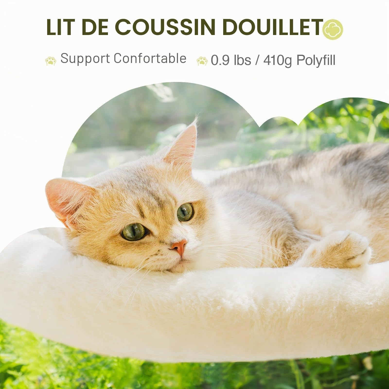 MEWOOFUN Grand Hamac Chat Fenêtre avec Housse Épaisse Amovible - 60x36cm Pliable, Robuste Lit pour Chat avec 4 Ventouses Puissantes jusqu'à 18kg, Blanc