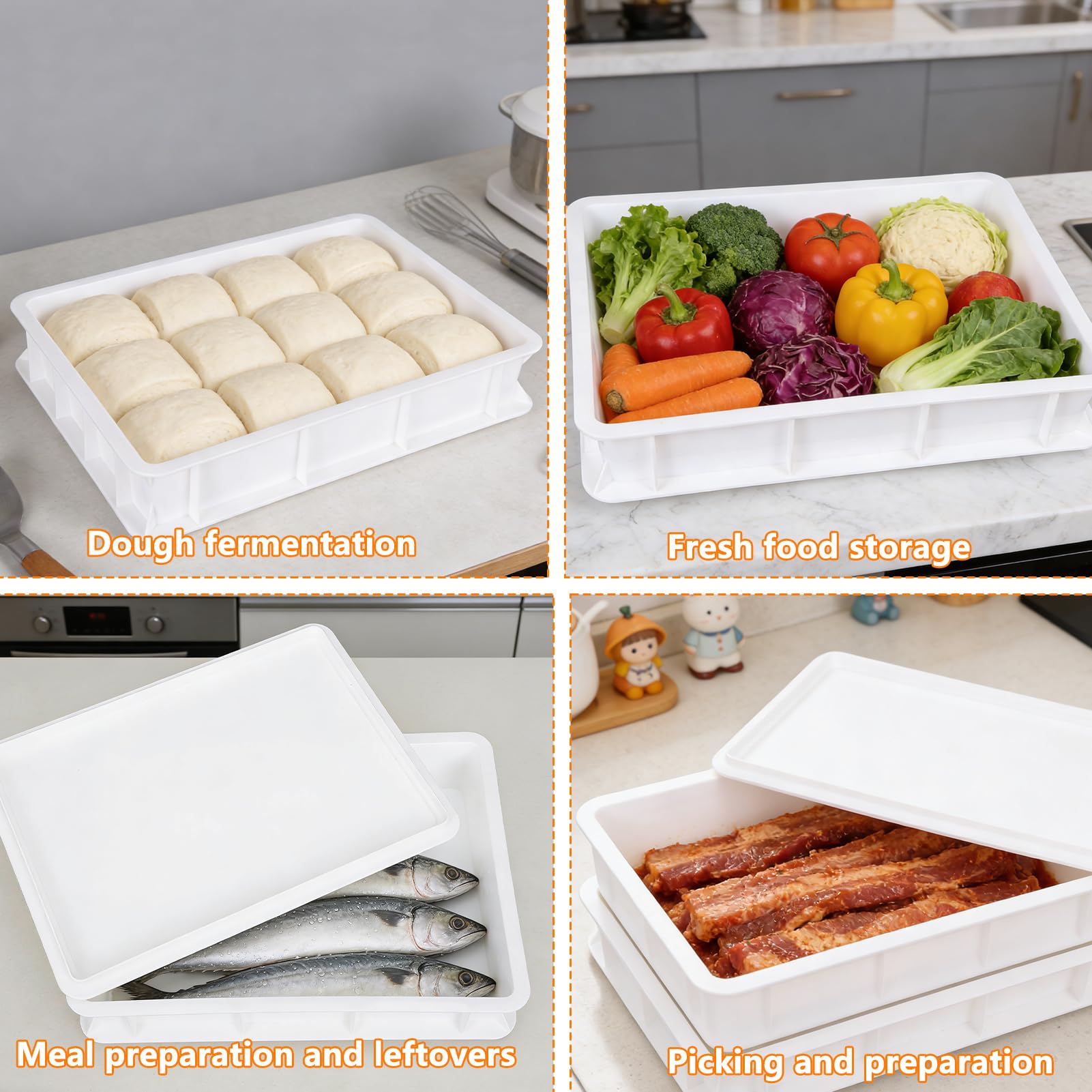 Rainmae Hefekiste Pizza und Brot 30 x 40 x 7.5cm | Teigkasten Lebensmittelbehälter für Teig Kunststoffbox Deckel Kaltgärung Teigaufbewahrungsbox für Geschäftliche Pizzerien
