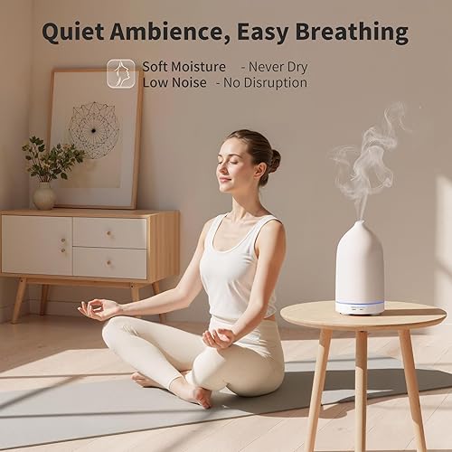 Miniatura 6 de URPOWER 120ML Essential Oil Diffuser Ceramic Aromatherapy Diffuser with 7-Color LED Lights, Auto Shut-Off, 2 Mist Modes, Humidifier for Home Office