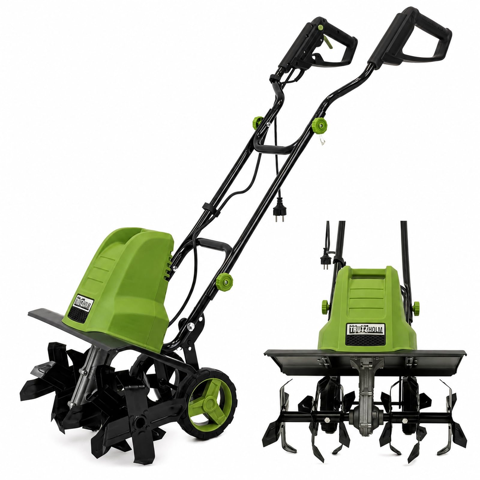 TRUTZHOLM Elektro-Bodenhacke 24 Stahlmesser 45cm breit 22 cm tief 1500W Netzbetrieb Transporträder klappbar Gartenfräse zur Bodenbearbeitung