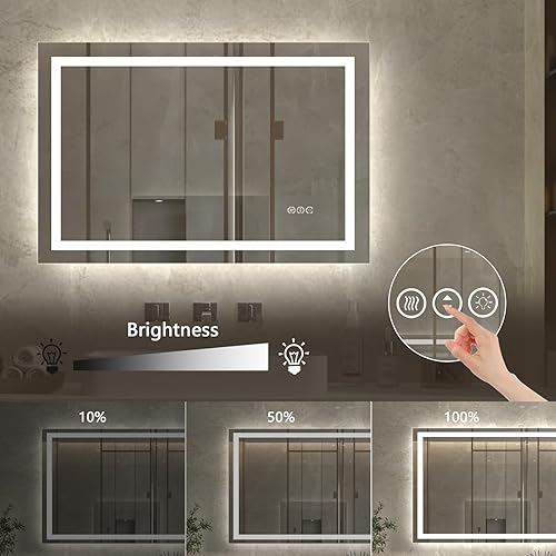 Miniatura 5 de ExBrite Espejo de luz LED de baño de 24 x 36 pulgadas, espejo montado en la pared, antiniebla, regulable, modo de iluminación doble, vidrio templado