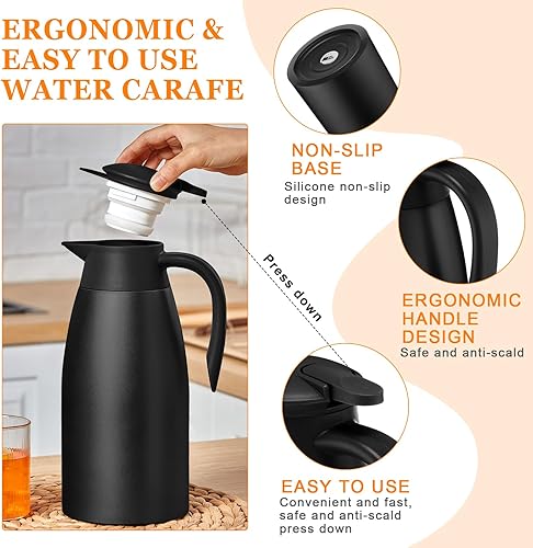 Miniatura 3 de Norme Jarra térmica de café de acero inoxidable con aislamiento para líquidos calientes, dispensador de jarra térmica con cepillos para mantener la
