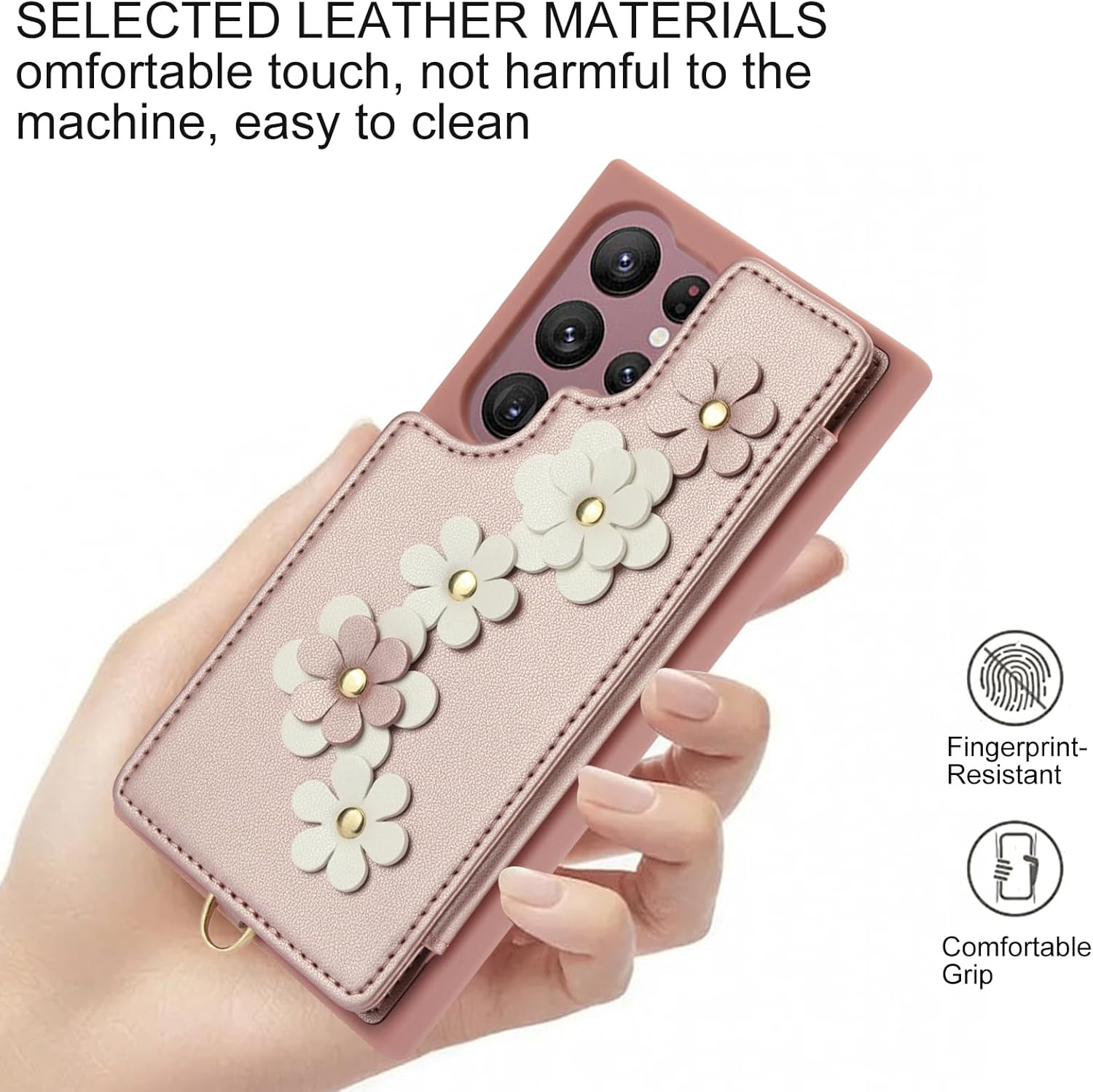 Asuwish Phone Case for Samsung Galaxy S22 Ultra 5G Wallet Cover with Tempered Glass Screen Protector Card Holder Slot Crossbody Strap Flower Cell S22ultra 22S S 22 S22ultra5g 6.8 Women Rose Gold