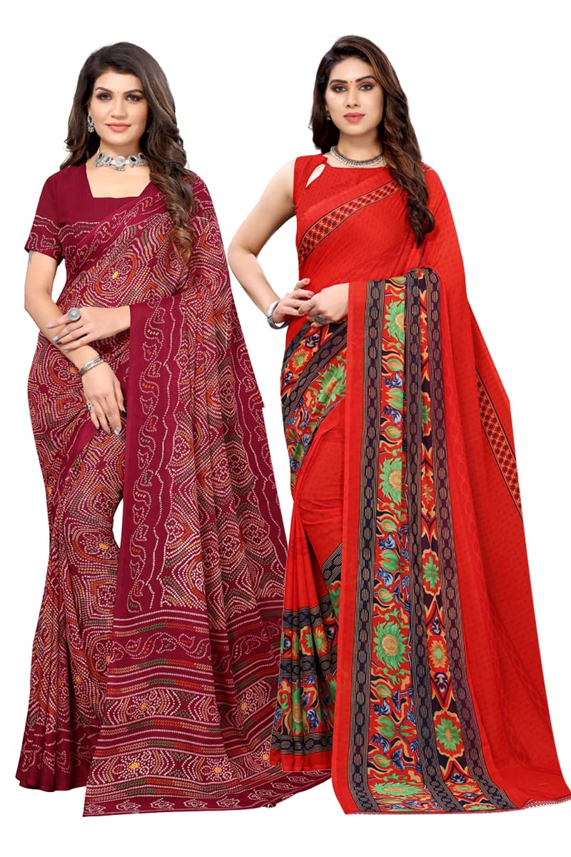 YashikaWomens Georgette Printed Saree With Blouse Piece(Pack of-2)