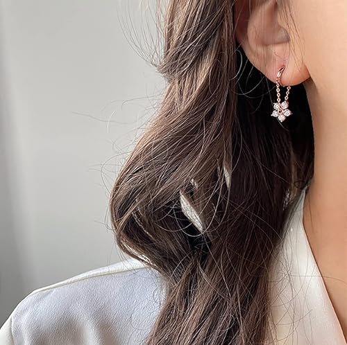 Miniatura 3 de Reffeer 925 Sterling Silver Flower Chain Drop Earrings Hoop for Women Teens Huggie Hoop Dangle Earrings Chain