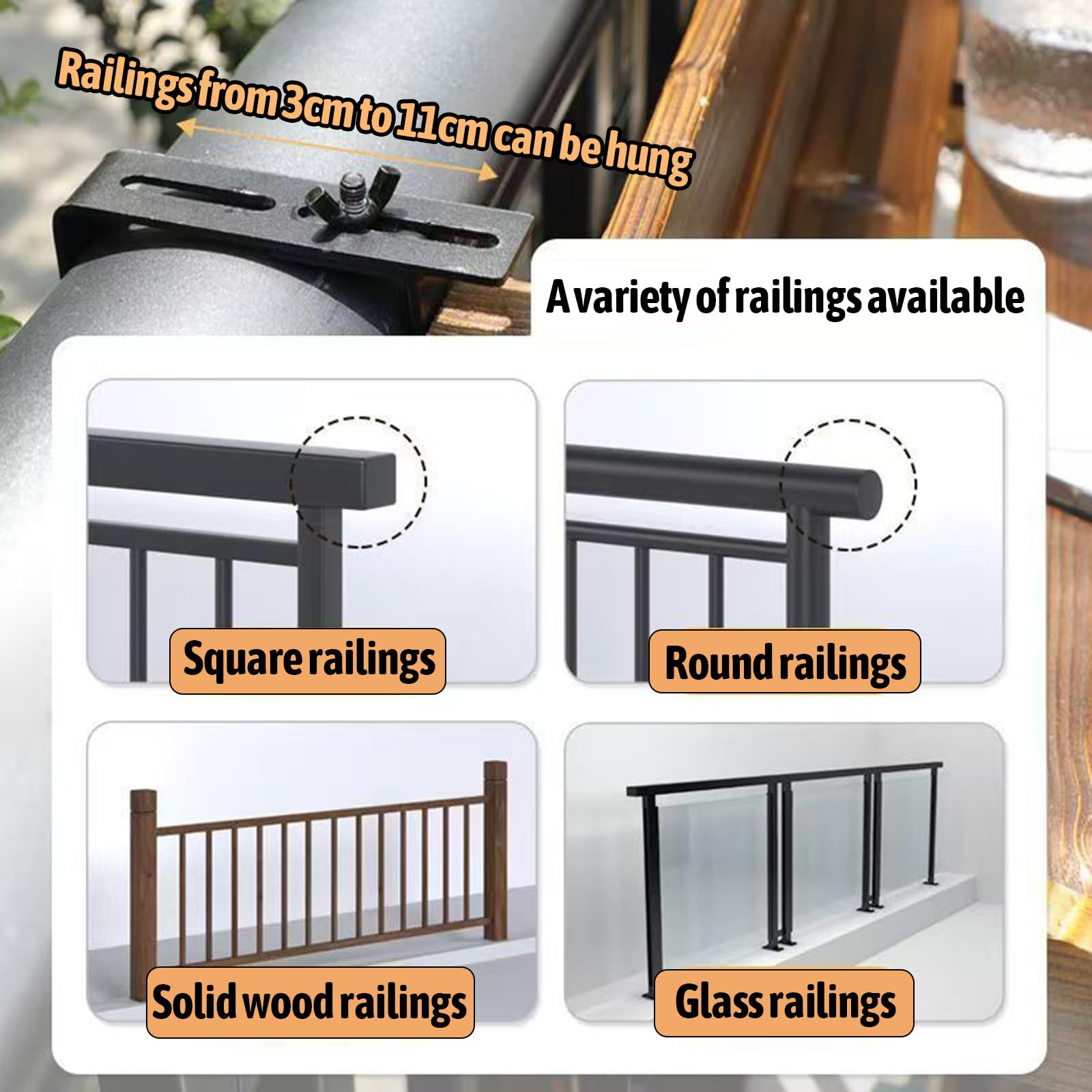 Tavolo con Ringhiera in Legno Regolabile,Tavolino Pieghevole da Balcone Salvaspazio,Tavolo Tavolino da Ringhiera,Facile da Usare,Adatto per Balustrade Balcone