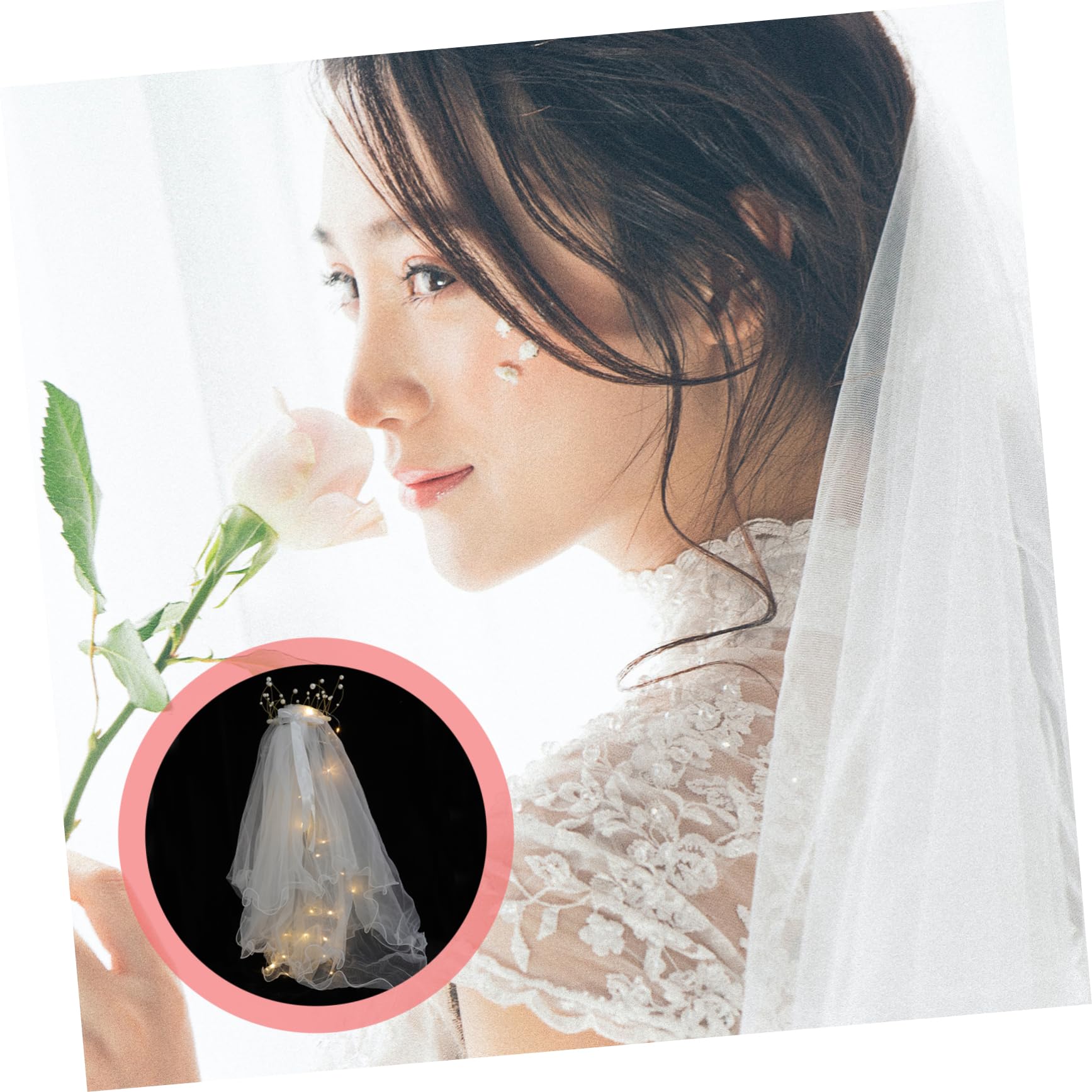 Copricapo da Sposa Velo da Sposa Abito da Sposa Bianco Veli a mantiglia Decorazione per Capelli da Sposa Veli per spose Decorazione Bianca Corona Decorazione Velo da Sposa a LED Ab