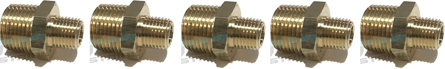 Brass REDUCING HEX Nipple 1/2" x 1/4" Male NPT MNPT Fuel/AIR/Water/Oil/Gas WOG (Qty 01)
