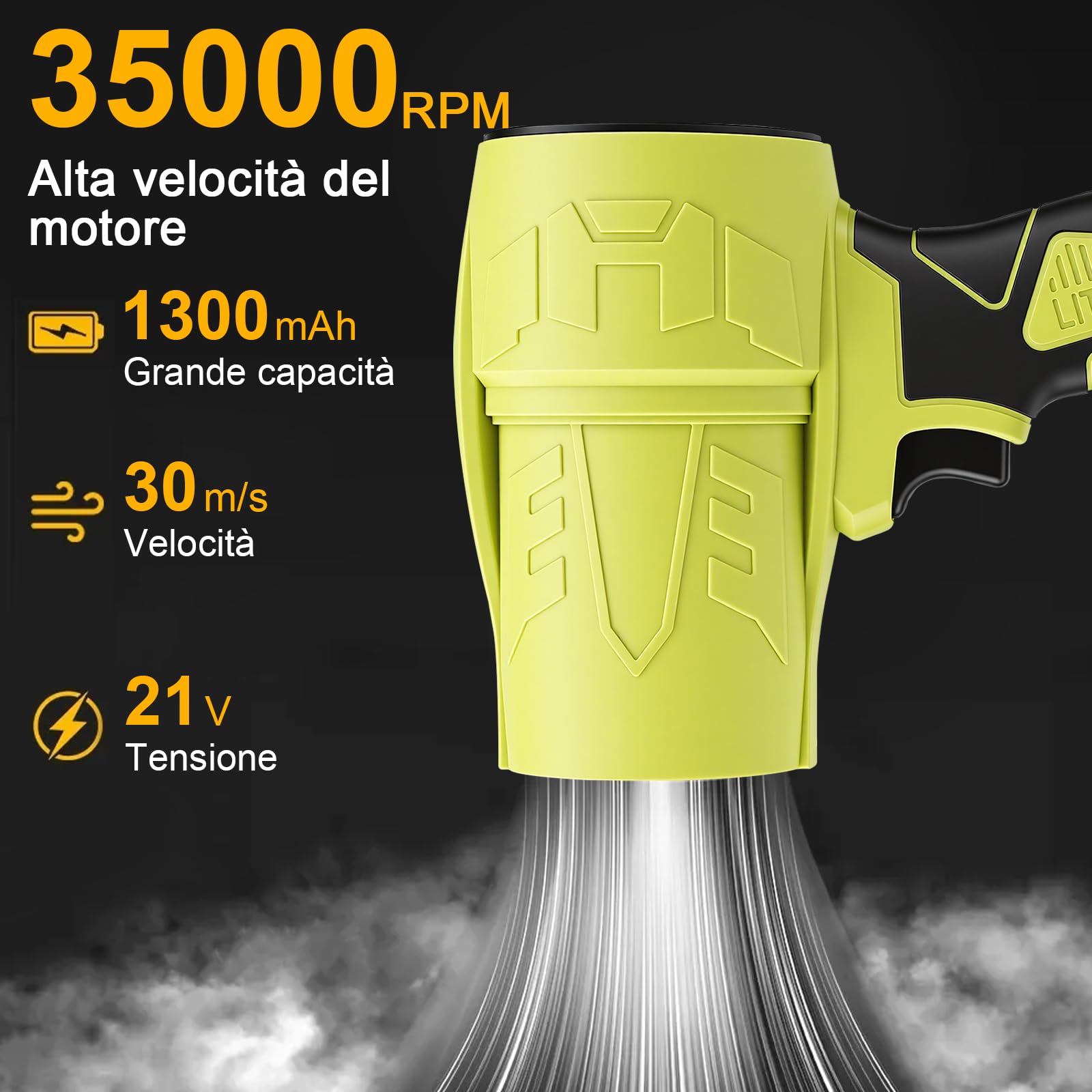 Soffiatore A Batteria Potente Portatile, 500W 35000Rpm 30M/S Mini Soffiatore Foglie A Batteria Senza Fili Con Batteria 1300mAh, Turbocompressore Piccolo Soffiatore Per Foglie, Polvere, Neve,Giardino