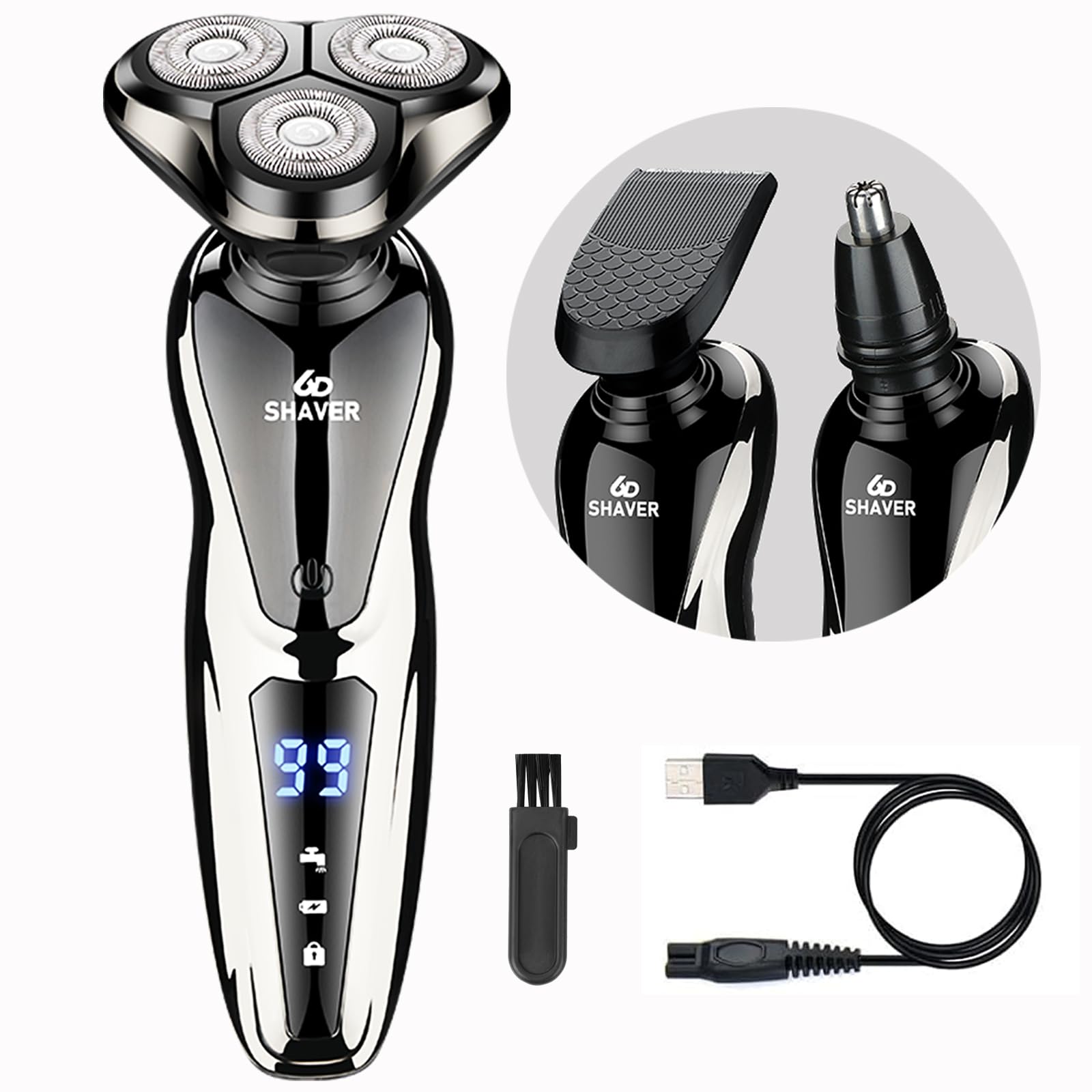 infino™ Electric Razor & Shaver 3-in-1 Grooming Kit - Nose & Sideburns Trimmer, Fully Washable, LED Display, Long Battery Life
