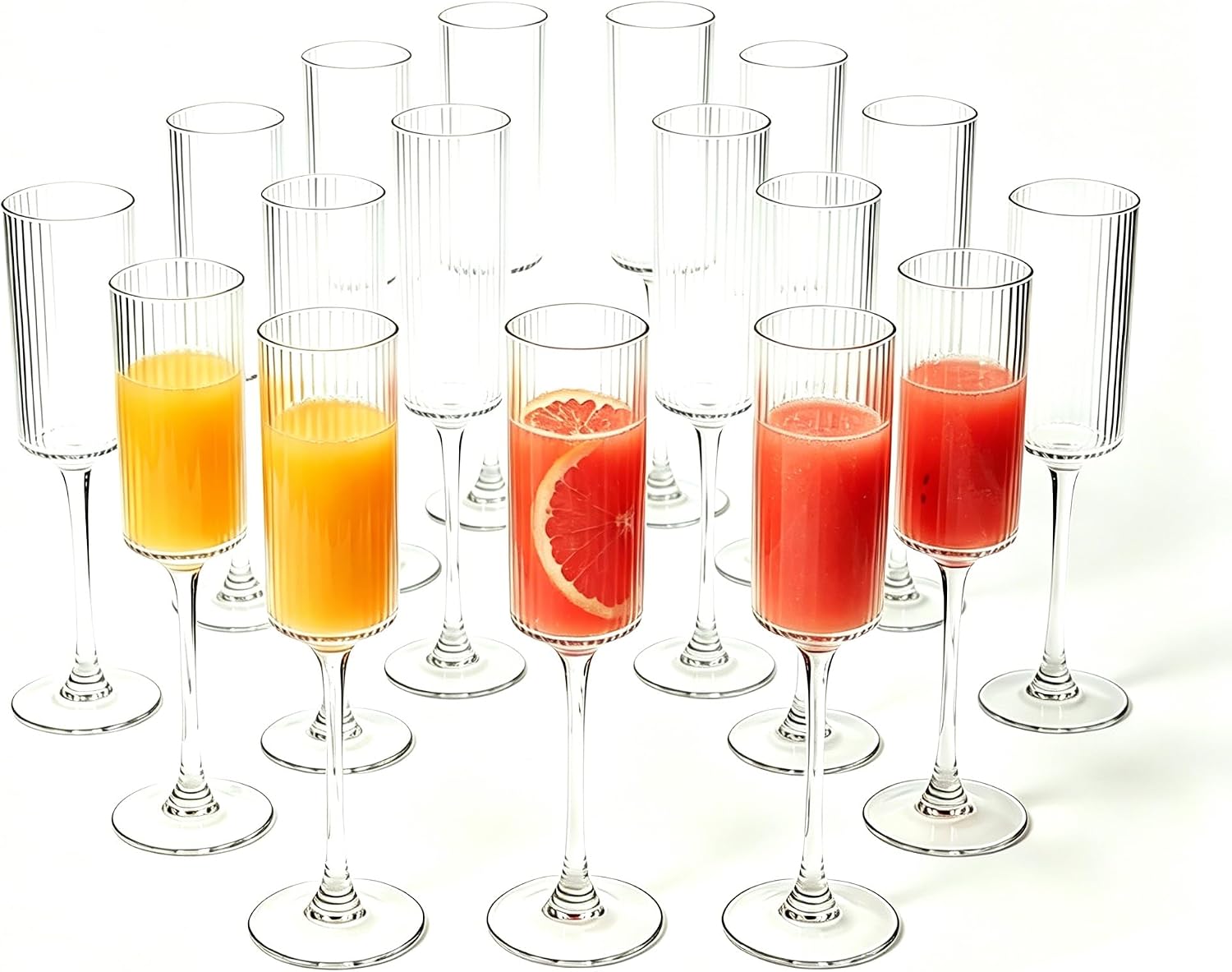 12 Pcs 6 oz Unbreakable Plastic Champagne Flutes -Clear Ribbed Straight Toasting Glasses, Reusable & Shatterproof for Parties, Weddings, Thanksgiving & Family Gatherings