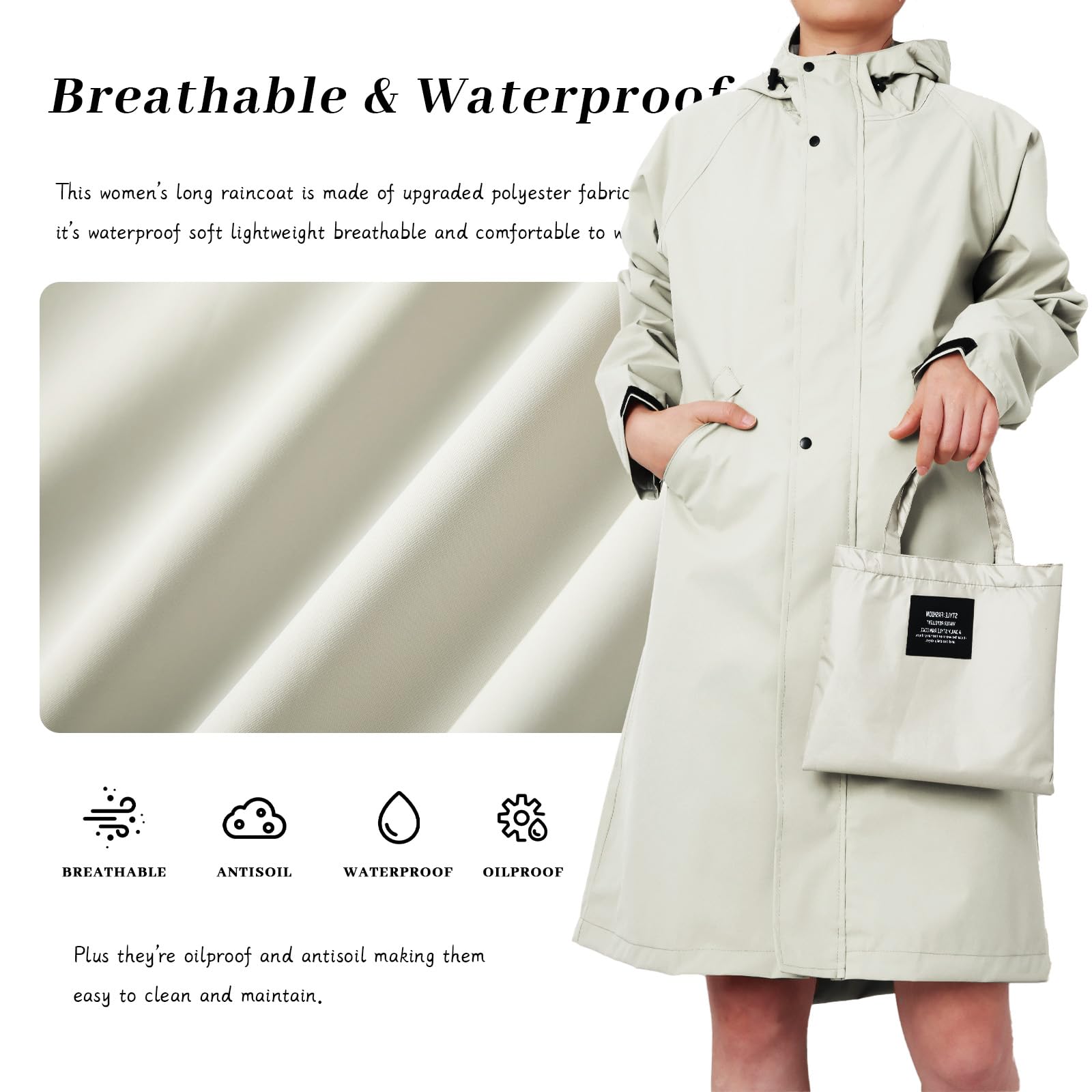Chaquetas Impermeables para Mujer Impermeable ligero Impermeable Impermeables Largos con Capucha Cortavientos al Aire Libre Gabardina de Viaje Plegable