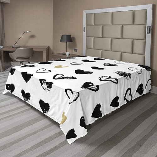 Ambesonne Sábana encimera con diseño de corazón pequeño, diseño de pareja con texto en inglés Let Me Love You, suave y cómoda, 1 pieza, tamaño