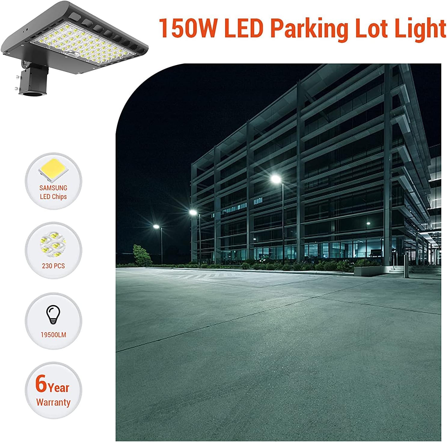 🛒 Crazy Deals LED Parking Lot Lights 150W, LED Dusk to Dawn Outdoor Lighting [600W HID/HPS Equiv] 5700K Shoebox Area Street Light 19500LM UL DLC Certified IP66 Pole Bright Area Light with Photocell Sensor