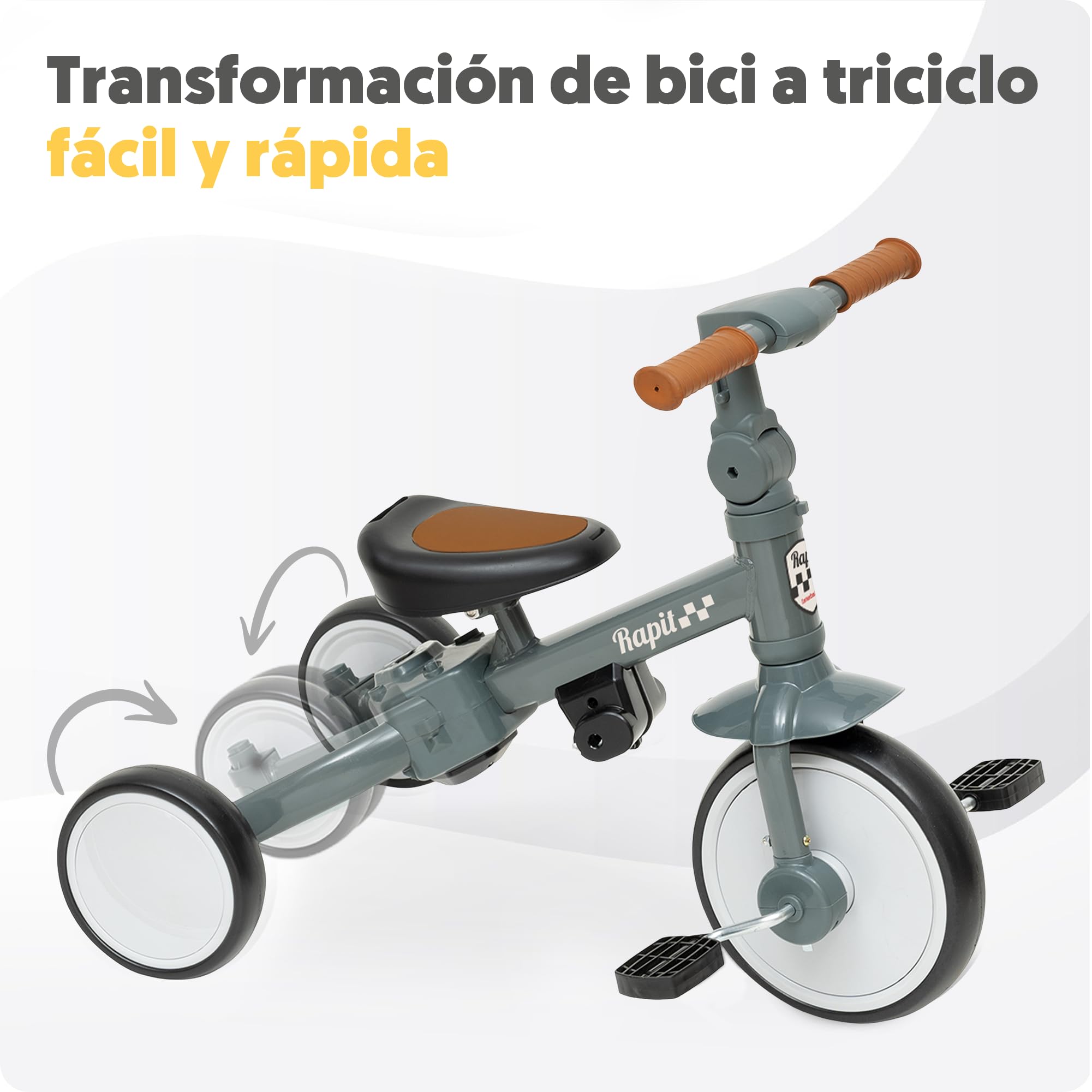 Interbaby Triciclo Evolutivo Bebé 5 en 1 | Triciclo Bebé 1 Año Convertible en Bicicleta sin Pedales | Bici Bebé y Correpasillos 1-5 Años | Ajustable, Transformable y Estable (Gris)