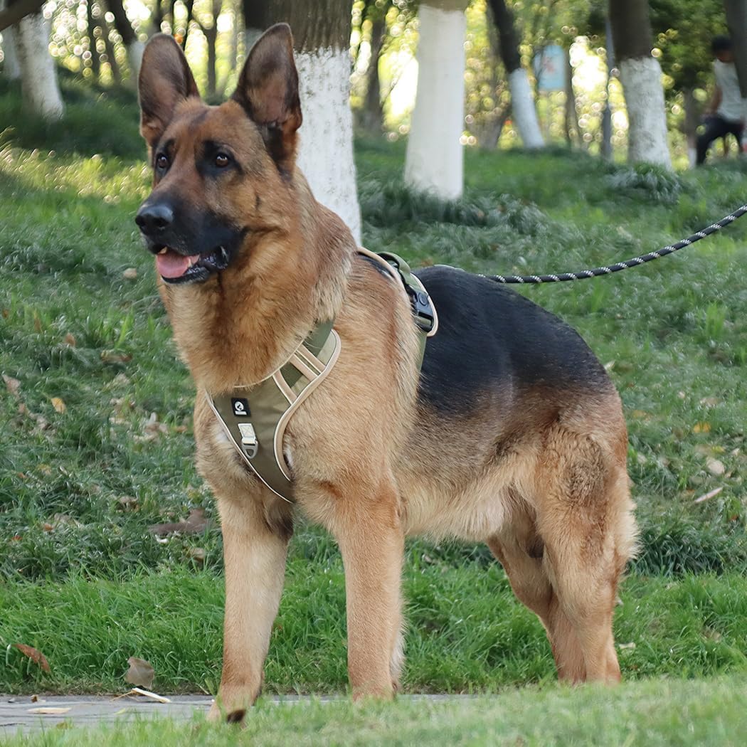 Dog Harness with Handle Tactical,No Pull Adjustable Reflective Military Dogs Vest for Labrador Retriever,Husky, German Shepherd Dog (Khaki, Middle)