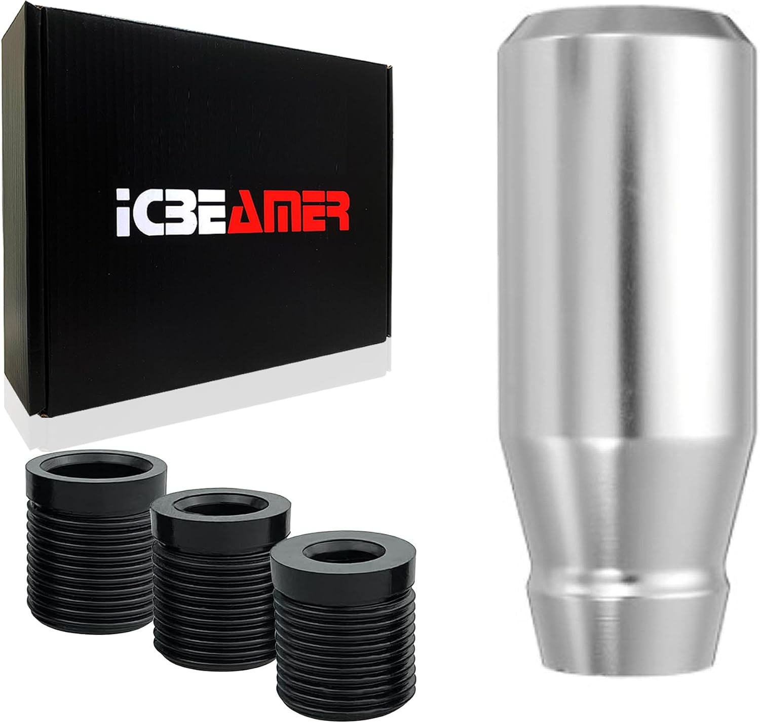 ICBEAMER Silver Aluminum Shift Knob | Fits Automatic and 4, 5, 6 Speed Manual Transmission Vehicles | Interior Car Gear Lever Stick Shift Handle | Automotive Replacement Parts | 1 Piece