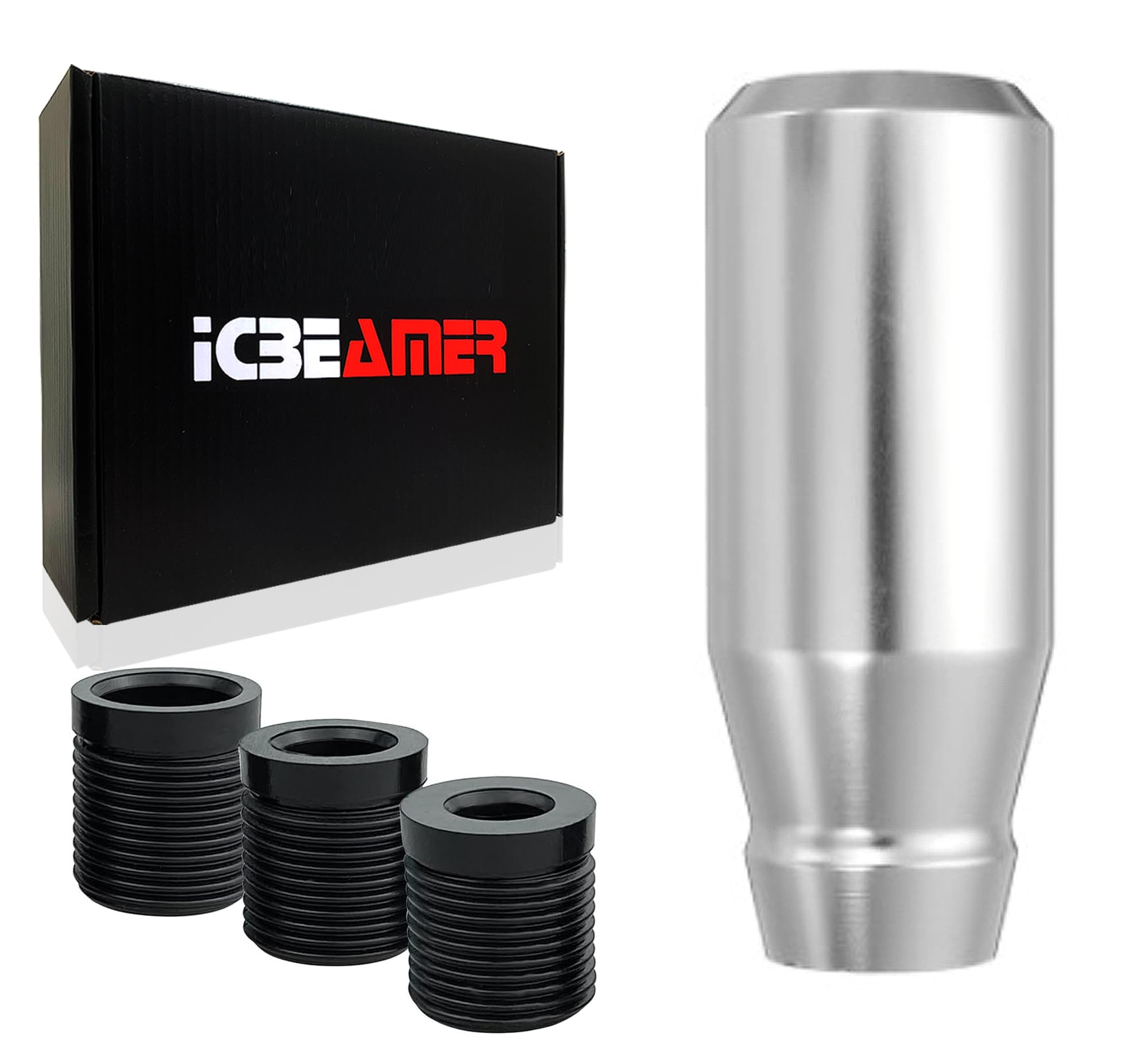 ICBEAMER Silver Aluminum Shift Knob | Fits Automatic and 4, 5, 6 Speed Manual Transmission Vehicles | Interior Car Gear Lever Stick Shift Handle |