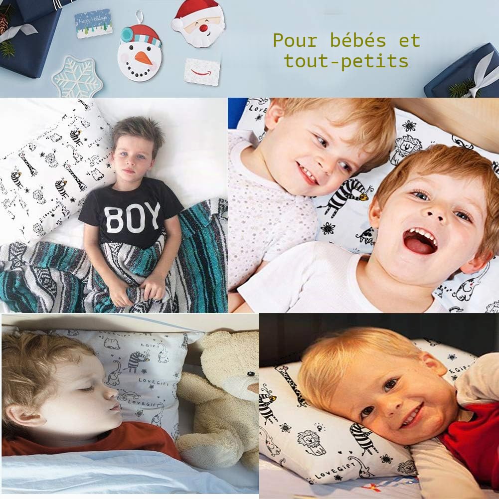 Oreiller pour Tout-petit avec Taie - 33 x 45 cm Hypoallergénique pour Enfants, Doux en 100% Coton Biologique - Lavable Machine, Petit Format pour Lit de Bébé