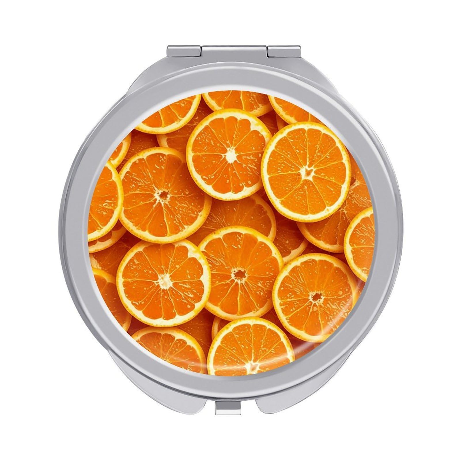 Fekiloot Style Orange Slices Travel Makeup Mirror Handheld Compact Mirror Portable Pocket Mirror Double-Sided 1X/2X Magnifying For Handbag And Purses