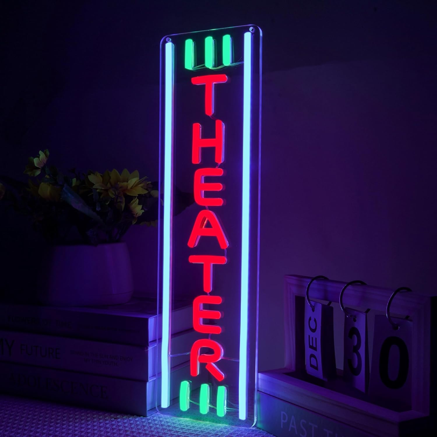 Theater Neon Sign Dimmable LED Movie Night Signs for Wall Decor Home Theater Accessories Sign Theater Room Neon Light for Movie Room Home Bar Decor Classic Cinema Style Light Gifts(16.8 * 4.8in) - Image 2