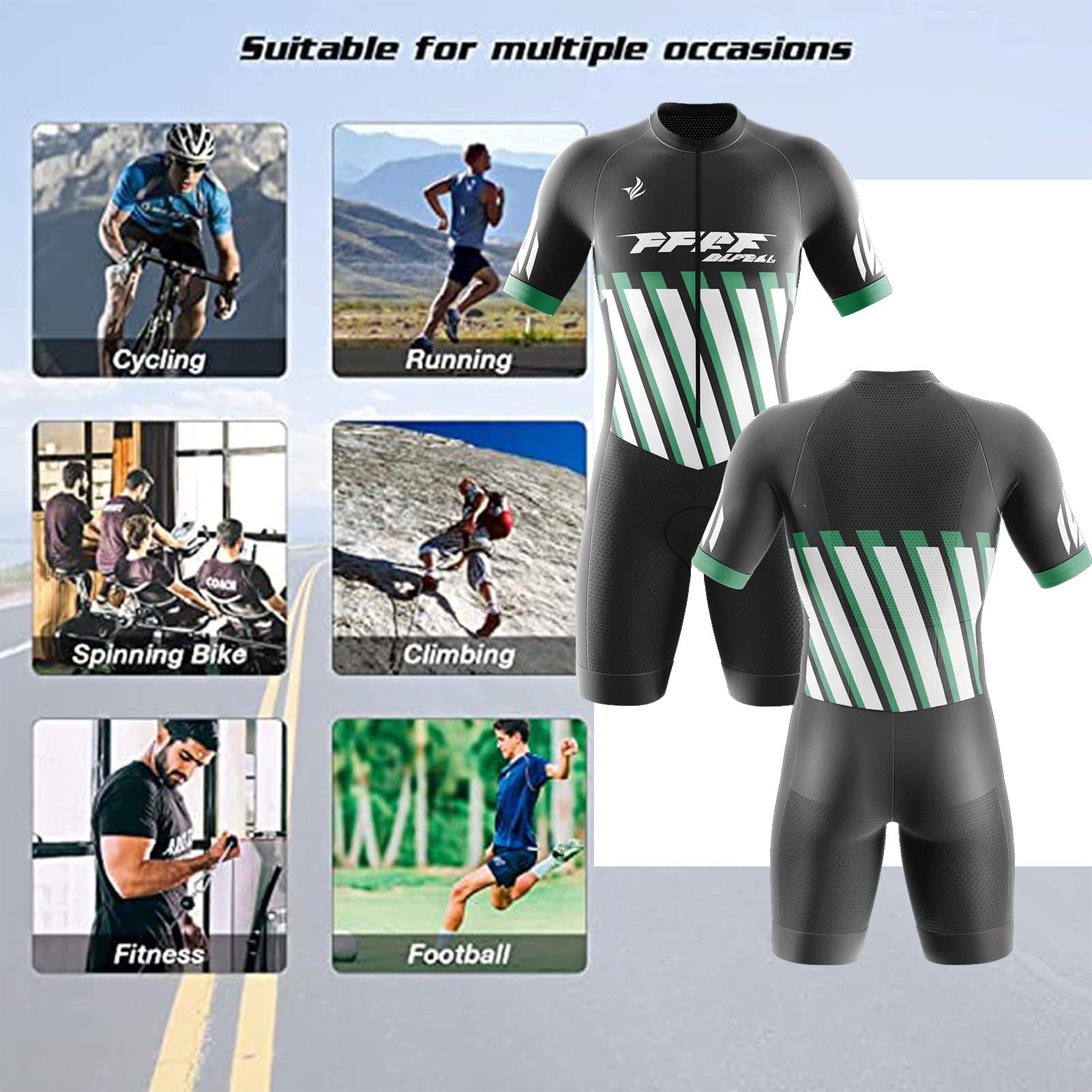 2025 Herren Fahrrad-Skinsuit Triathlon Anzug Herren Herren Radsportanzug gepolstert einteilig Trisuit Bike Top Short Trisuit Einteiler (Q5,L)