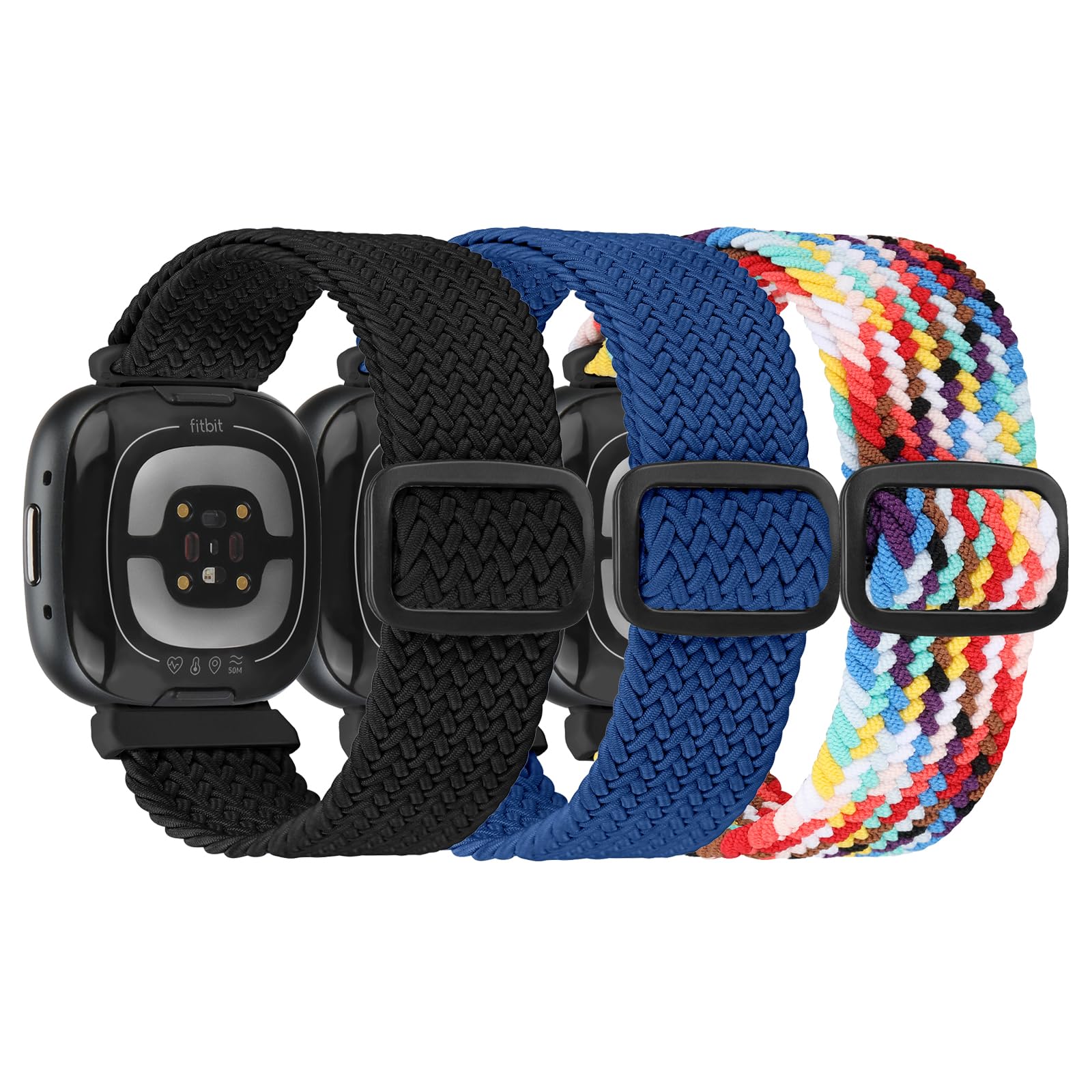 ShuYo Braided Stretchy Solo Loop Bands Compatible With Fitbit Versa 3/Versa 4/Sense 2/Sense for Women Men Nylon Elastic Straps Wristbands for Fitbit