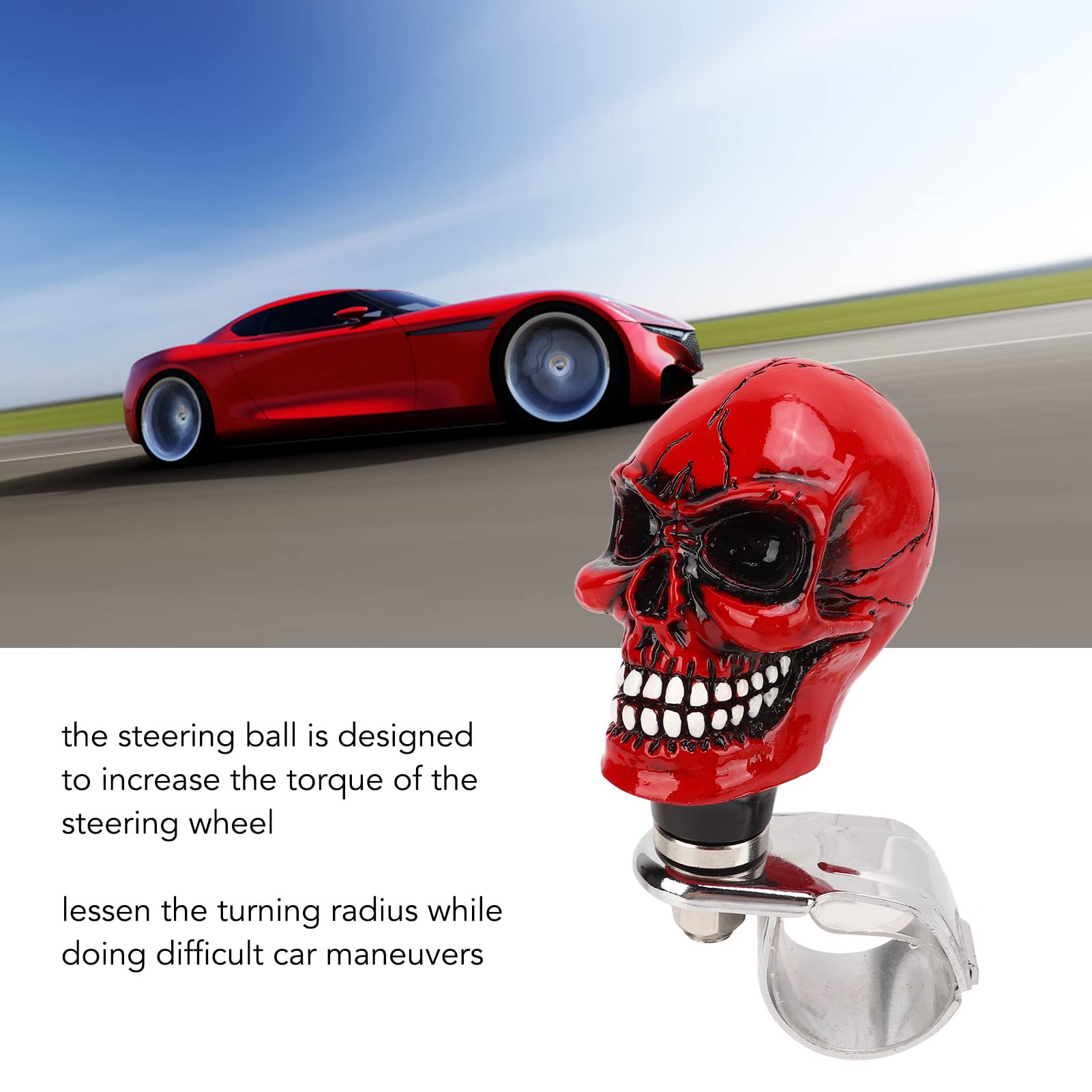 Brrnoo Boule du Volant, Pommeau de Volant en Forme de Crâne, Diamètre 3 cm, en Résine, pour Voitures, Camions, Tracteurs et Bateaux (rouge)