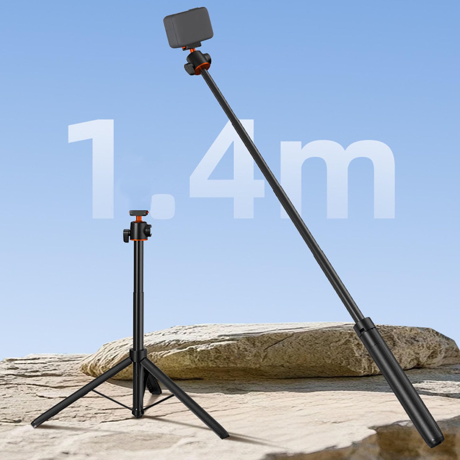 Asta Selfie per Fotocamera con Supporto Magnetico, Treppiede con Asta di Prolunga 140 Cm 55 Pollici Pieghevole Supporto in Lega di Alluminio con Rotazione a 360° con Testa a