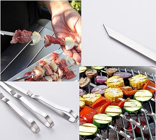 Miniatura 2 de Brochetas de acero inoxidable de 17 pulgadas de largo para brochetas, pinchos planos para barbacoa con bolsa de almacenamiento, brochetas de metal