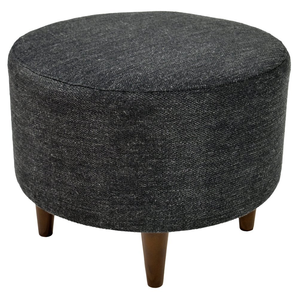 MJL Furniture Designs Sophia Collection Belfast Series Contemporary Round Ottoman, Dark Charcoal/Wooden Legs
