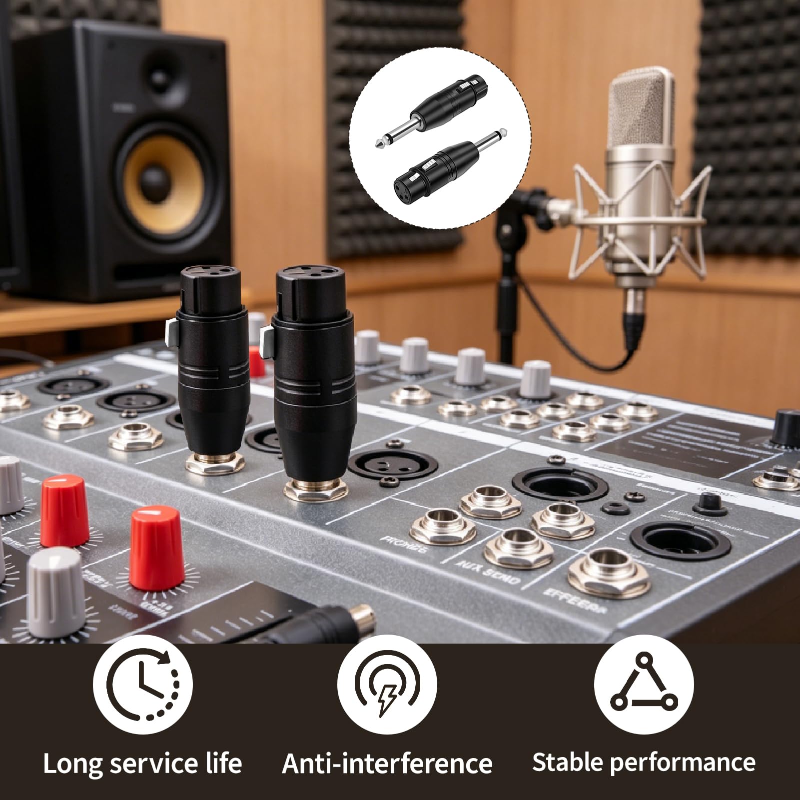 2 Stück XLR Buchse auf 6,35 mm TS Mono Adapter, TRS auf XLR Adapter, Klinkenstecker unsymmetrisch, Metall Audio Adapter für Mikrofon Mixer Verstärker Instrumente Studio und PA Verbindung