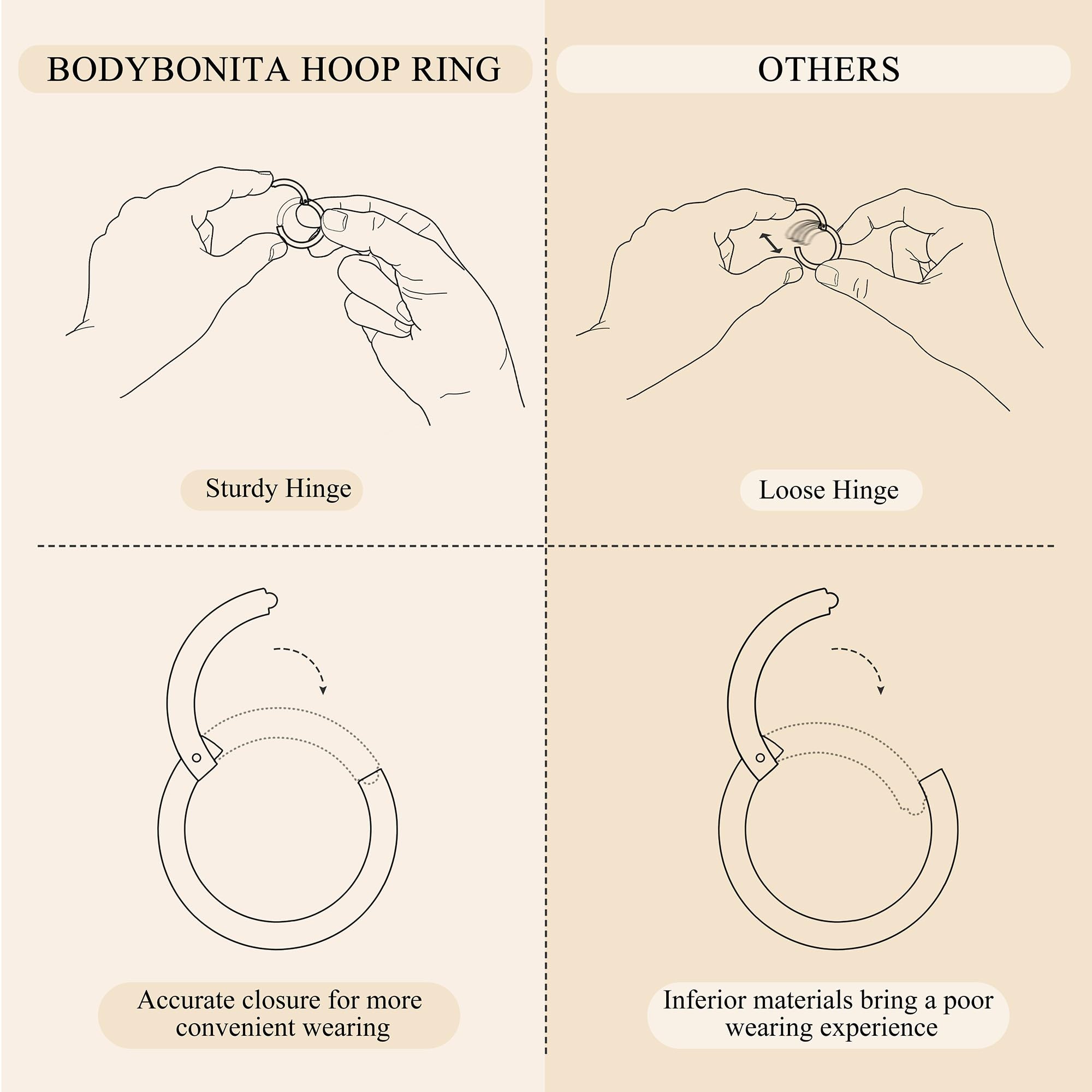 BodyBonita Piercing Naso Cerchio Acciaio Chirurgico 316L 8/5/4 pezzi 20G/18G/16G Septum Piercing alle Labbra Trago Helix Orecchino Conch Piercing Daith Nostril Anello Cartilagine Elice Tragus Rook