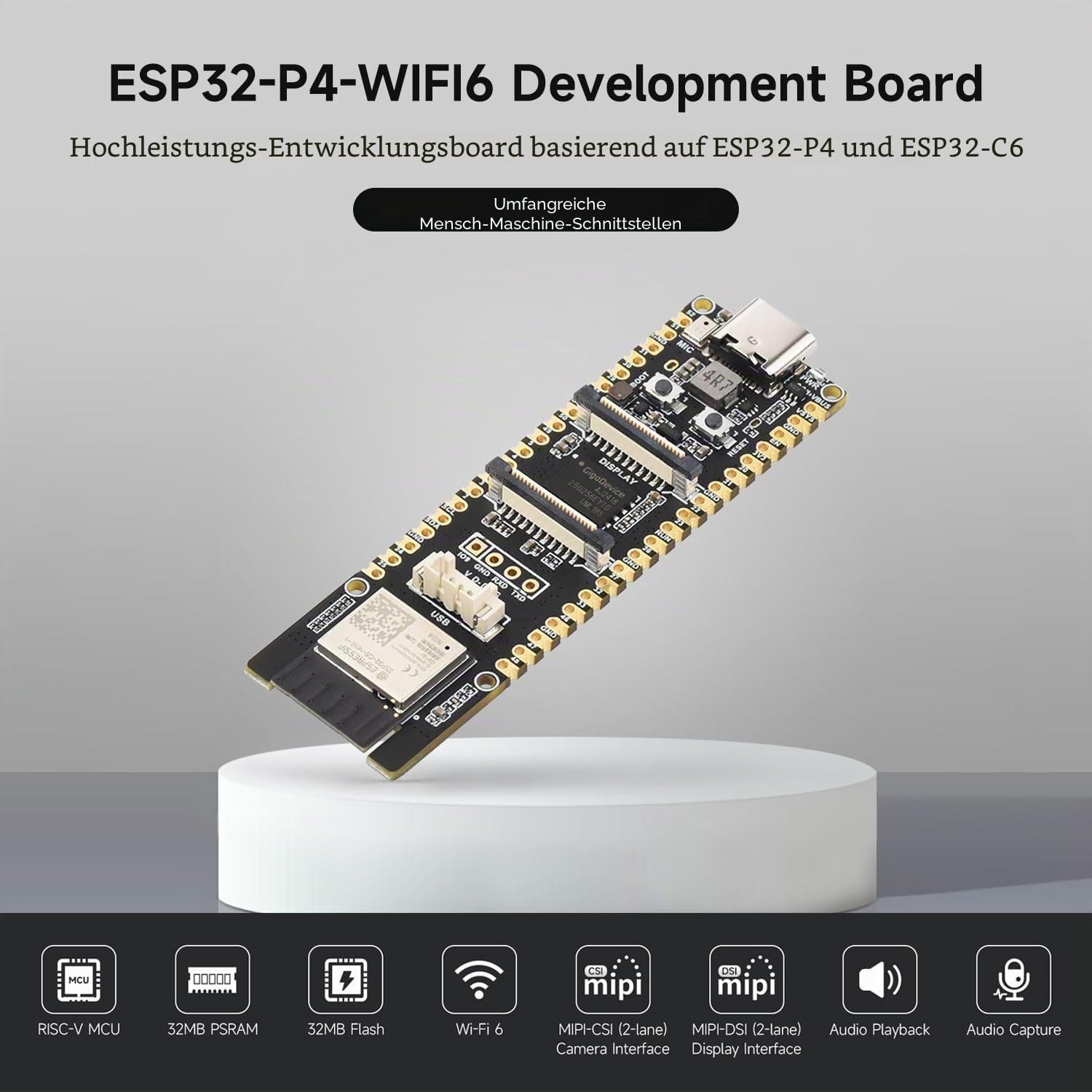 Waveshare ESP32-P4-WIFI6-KIT-B(with RPi Camera & 10.1inch DSI Touchscreen), High-Performance Development Board, Based On ESP32-P4 and ESP32-C6, Supports Wi-Fi 6 and BT 5 / BLE