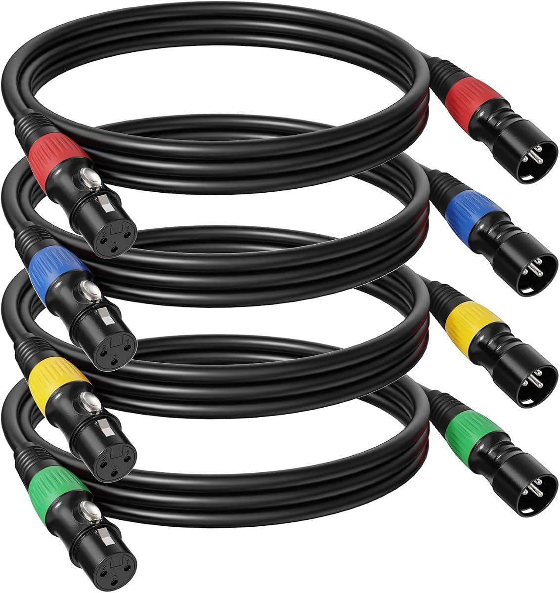 4‑Pack 6ft Color‑Coded XLR Cables, Male to Female Microphone Cable | OFC Oxygen‑Free Copper Mic Cord, Professional Microphone Cord for Mixer, Amp, Podcast, Stage & Recording Studio Equipment