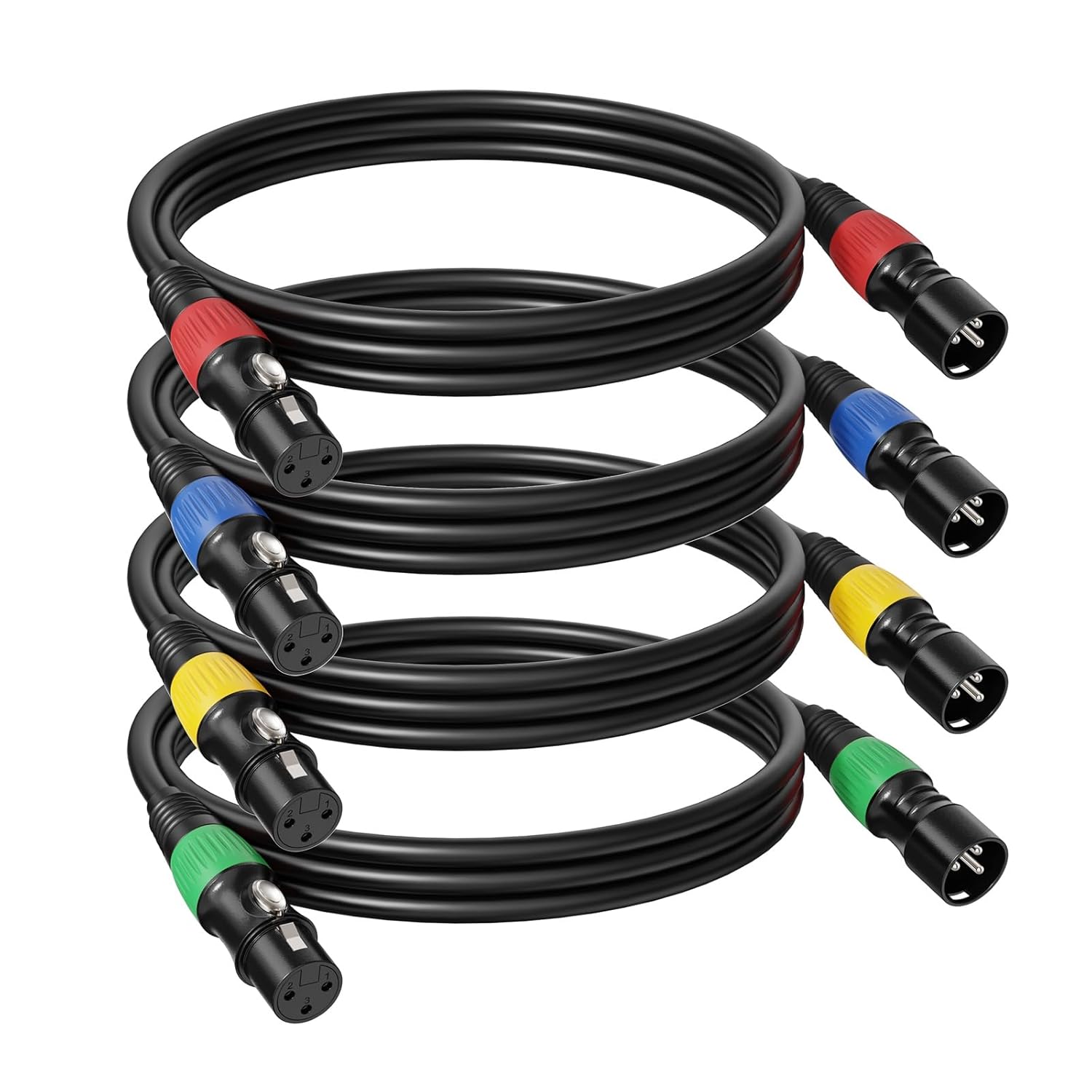 4 Pack 3ft Color-Coded XLR Cables (Male to Female), OFC Microphone Cable for Recording Mixer, Amplifier, Podcast, Stage & Studio Pro Audio Equipment