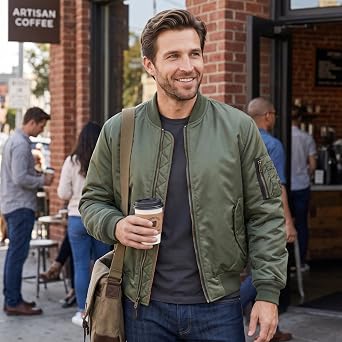 MA1 Bomber Jacket Mens Reversible Pilot Flight Coat Padded Military Air Force Lightweight Retro Biker Outerwear Brass Zip Utility Sleeve Pocket Orange Lining