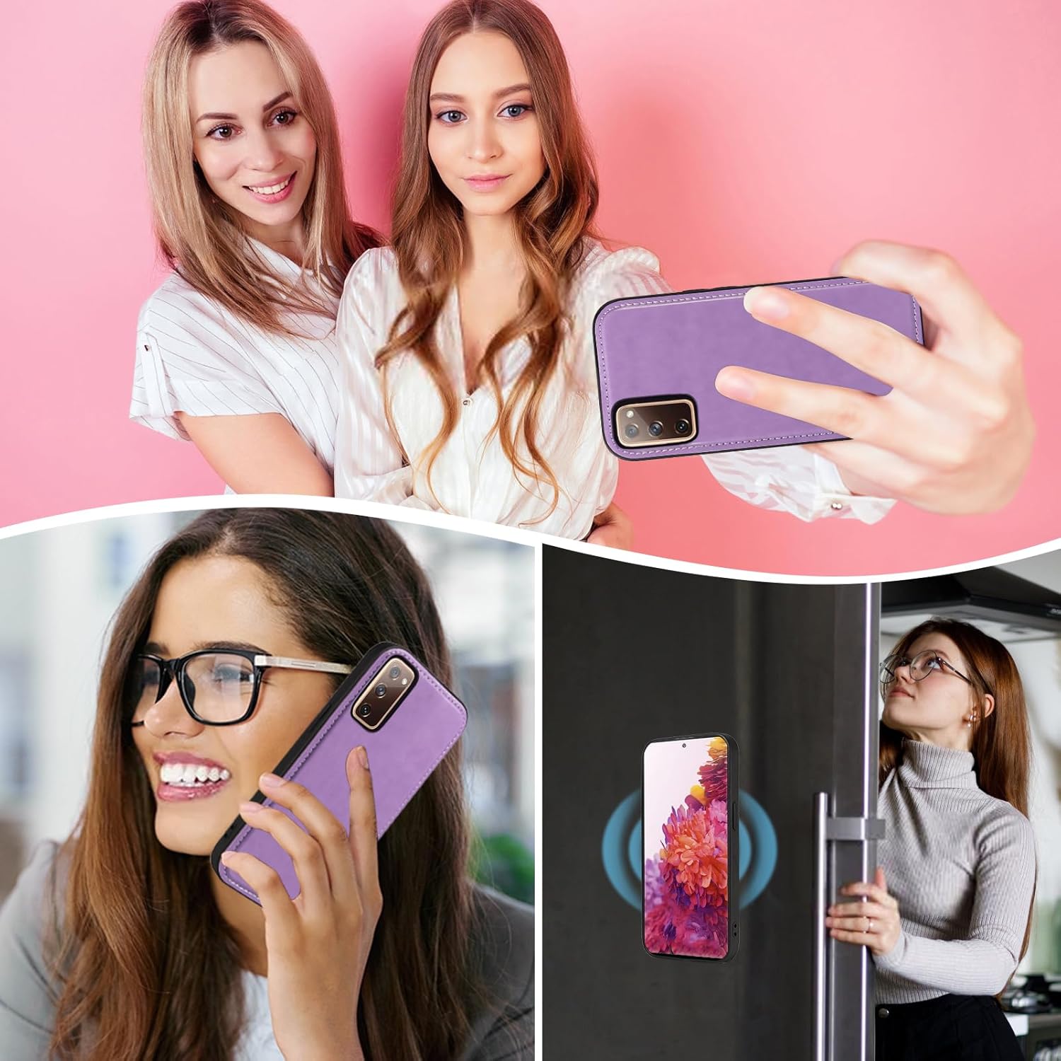 Asuwish Phone Case for Samsung Galaxy S20 FE 5G 6.5 inch Zipper Wallet Cell Cover with Screen Protector Strap Flower Card Holder S 20 EF UW 2022 S20FE5G S20FE 20S S2O Fan Edition 4G G5 Women Purple