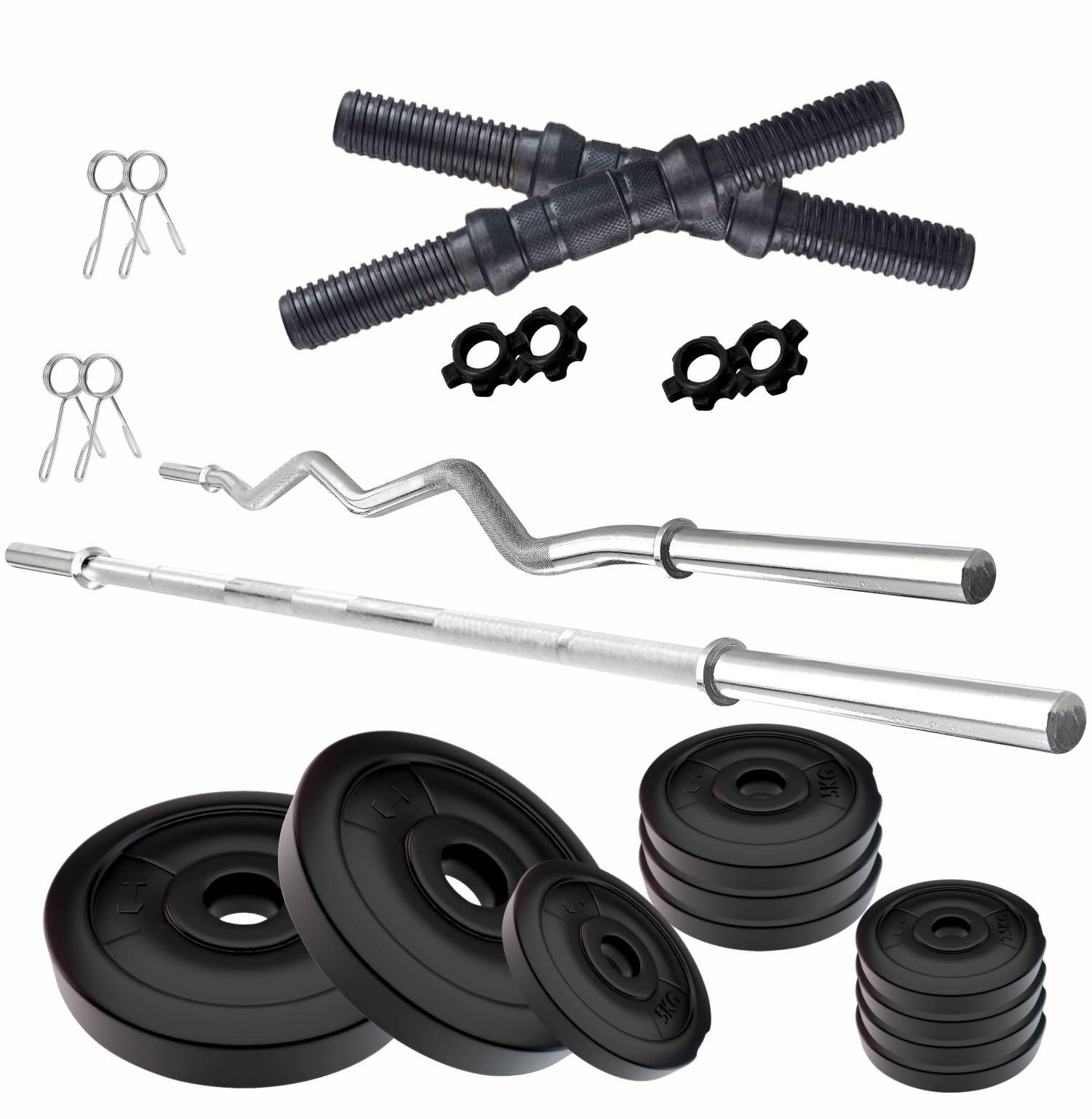 Amazon Brand - Symactive Plastic 50 KG PVC Home Gym Set with One 5 ft Plain + One 3 ft Curl Rod and One Pair Dumbbell Rods, Multicolor-image-3