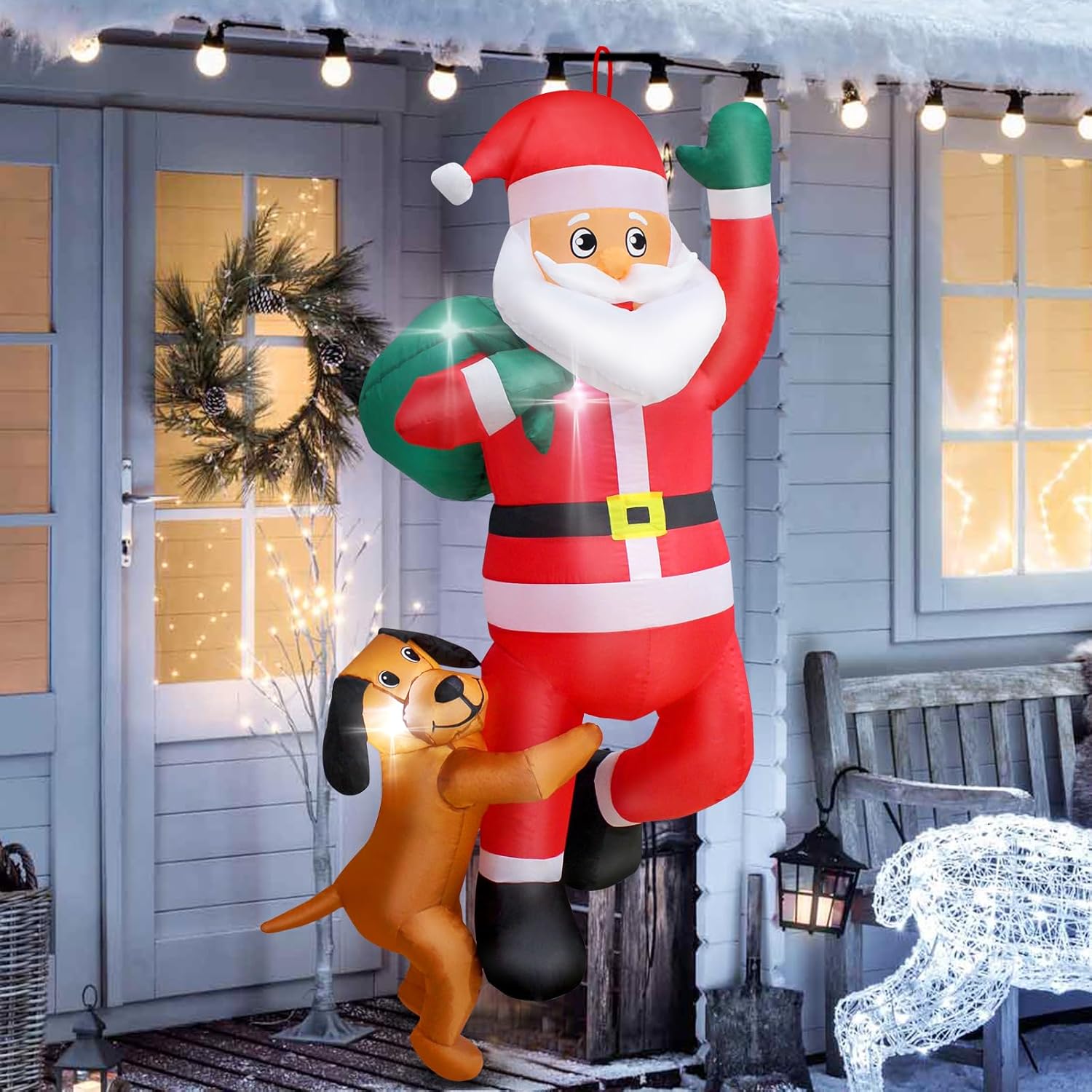 6 FT Christmas Inflatables Hanging Santa Claus with Dog