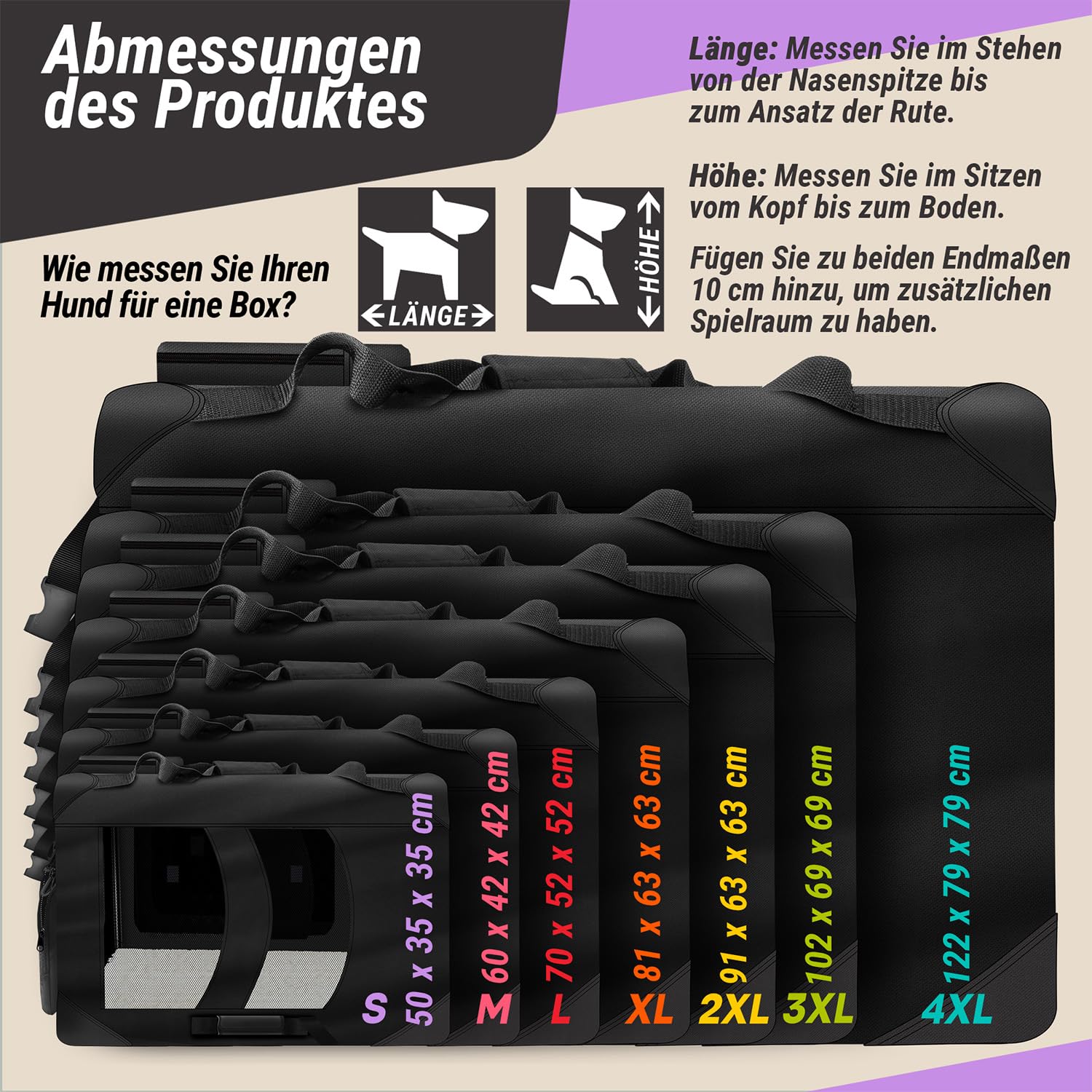 Hunde-Transportbox Tier Hundebox Transporttasche faltbar Hundetasche Haustier-Transport Atmungsaktiv & Wasserabweisend für Hunde & Katzen (M - 62x42x42 cm)