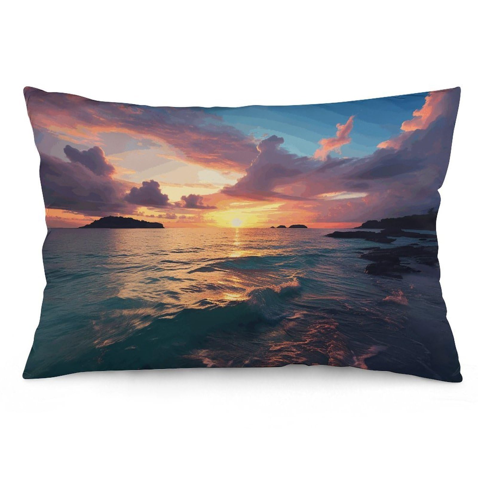 2 Pack Pillow Cases for Hair and Skin, Soft Breathable Pillow Case Covers with Hidden Zipper, Ocean and Sunset Pillowcase 16 "x24 Pillow Covers for Sleeping Gift