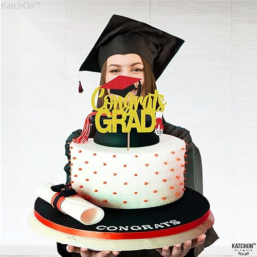Miniatura 2 de KatchOn, Decoración de pastel de graduación con purpurina, grande, 6 pulgadas, decoración de pastel de felicitaciones doradas para la clase de 2023