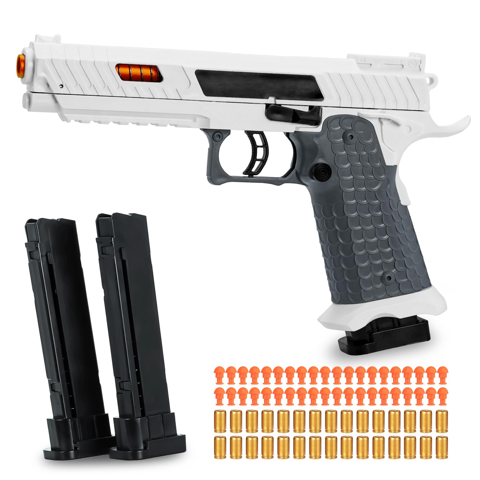 Toy Gun, Soft Bullet Toys Gun for Boys, Toy Foam Blaster with 40 Soft Bullets, Empty Shell Ejecting Toy Gun Pistol, Christmas Birthday Gifts for Boys & Girls Age 8+ (White)