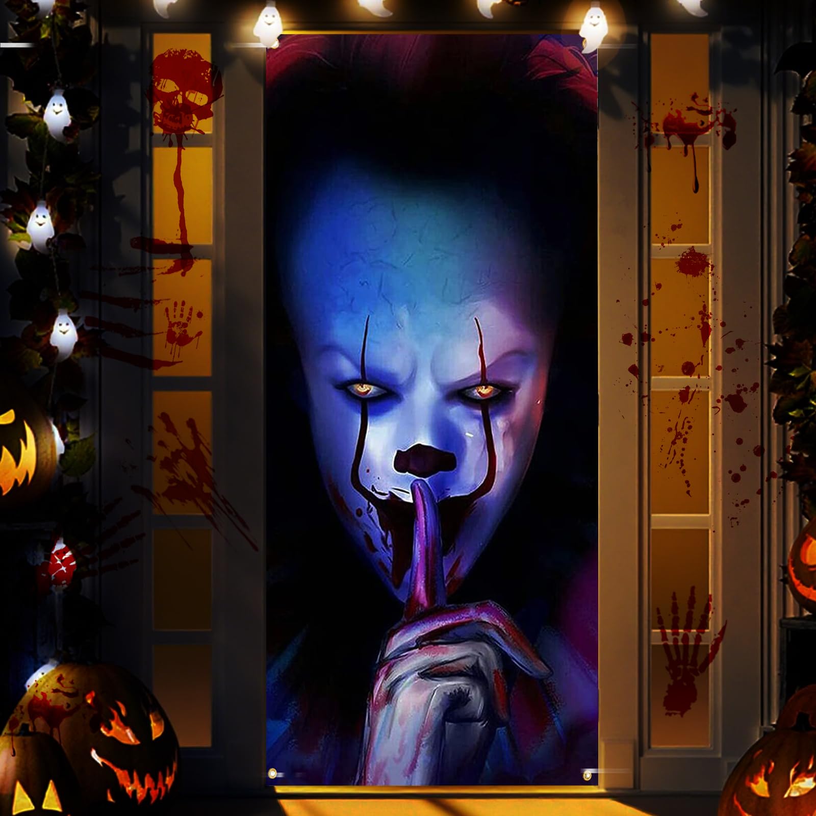 Pancarta De Payaso De Terror Para Halloween - 185x90 Cm, Tela De Poliéster, Decoración Para Puertas Y Paredes De Casa Embrujada