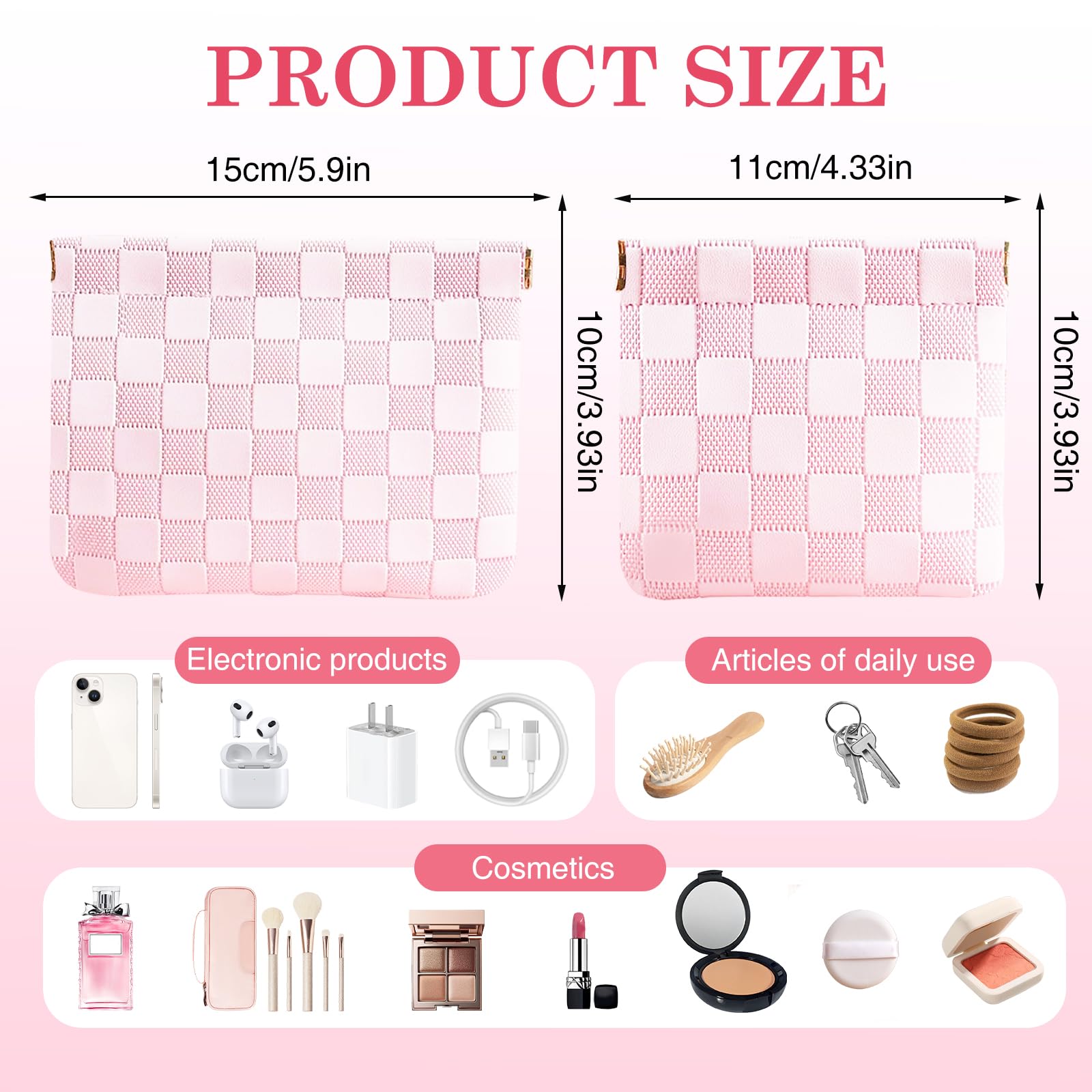 QIYUDA 2 Pcs Small Purse Pouch Makeup Bag, Portable Leather Waterproof Travel Cosmetic Toiletry Bag Organizer Pink