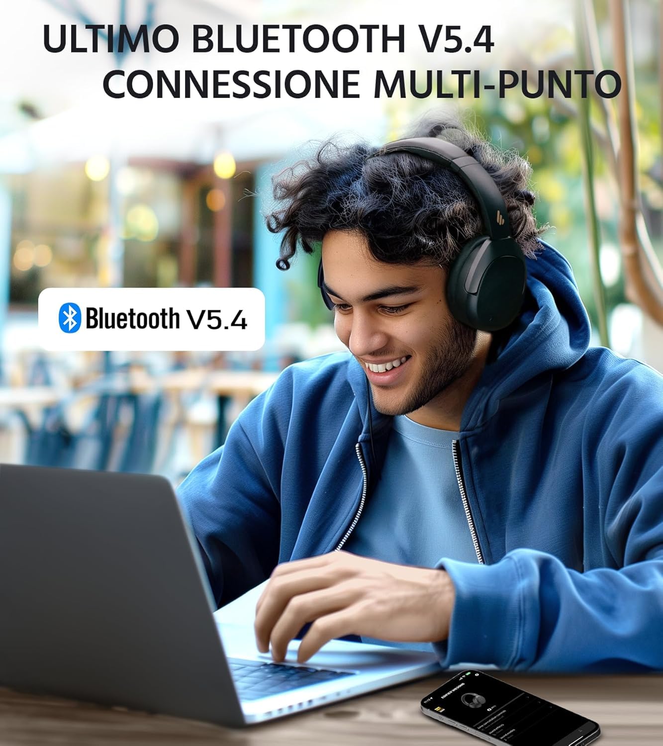 Edifier W830NB - Cuffie wireless Over Ear con -45dB ANC, batteria 94 ore, LDAC Hi-Res, audio spatial, ricarica rapida, Bluetooth V5.4, colore: Nero