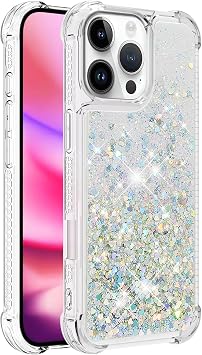 IMEIKONST Glitter Liquid Case for iPhone 16 Pro Max Clear Silver YBW